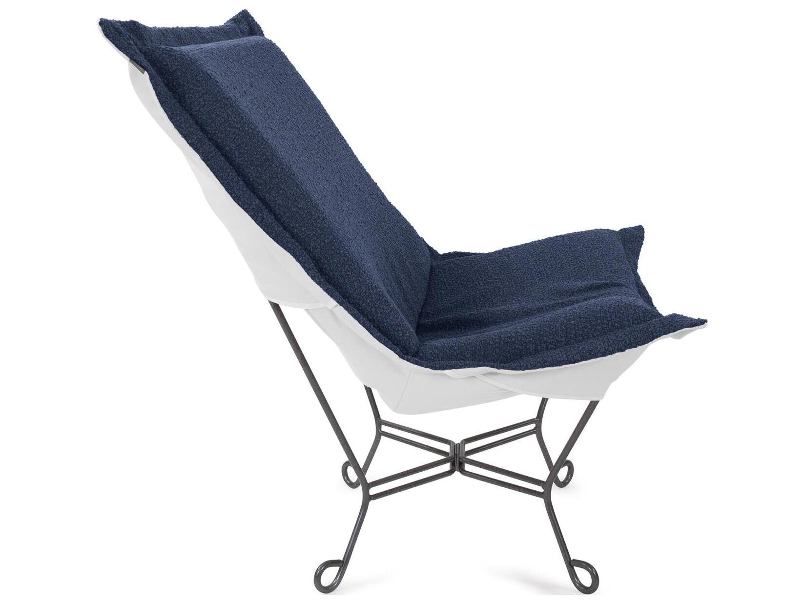 Howard Elliott Outdoor Puff Scroll Alicante Indigo Fabric Cushion Lounge Chair