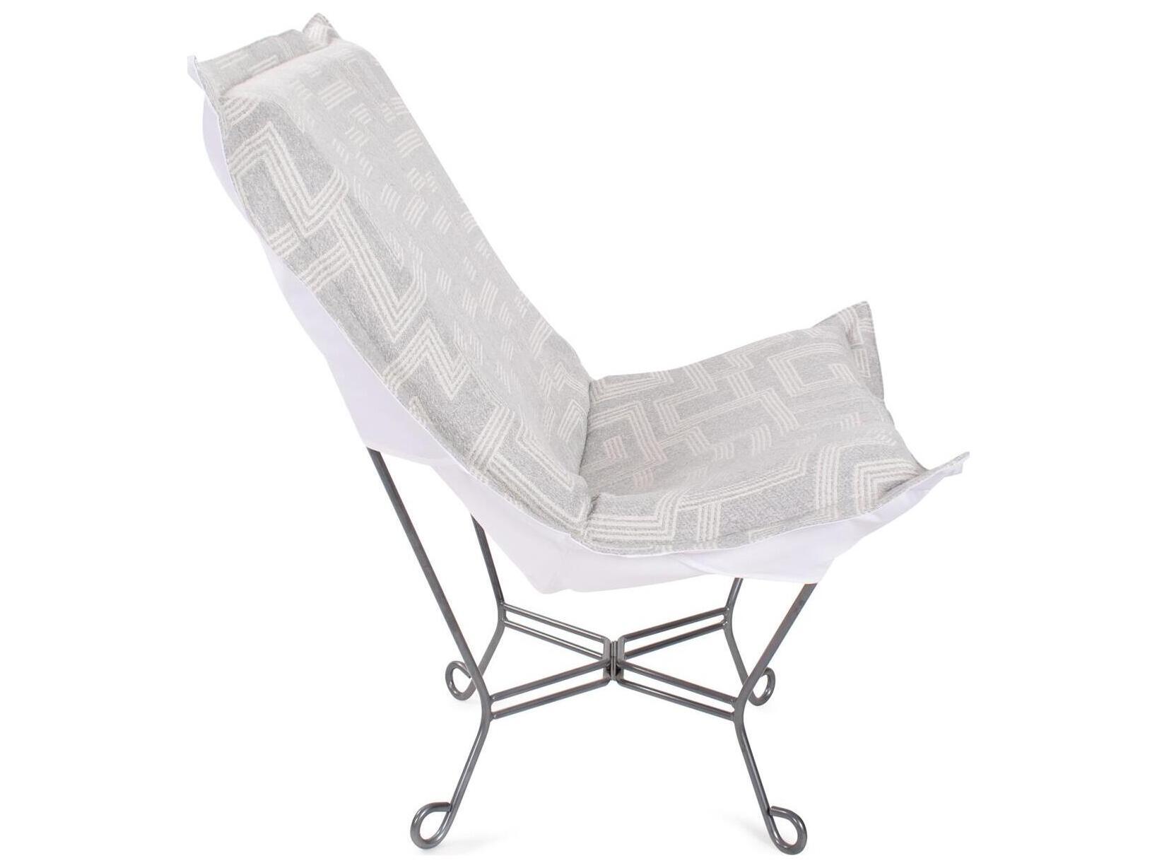 Howard Elliott Outdoor Puff Scroll Syros Fog Fabric Cushion Lounge Chair