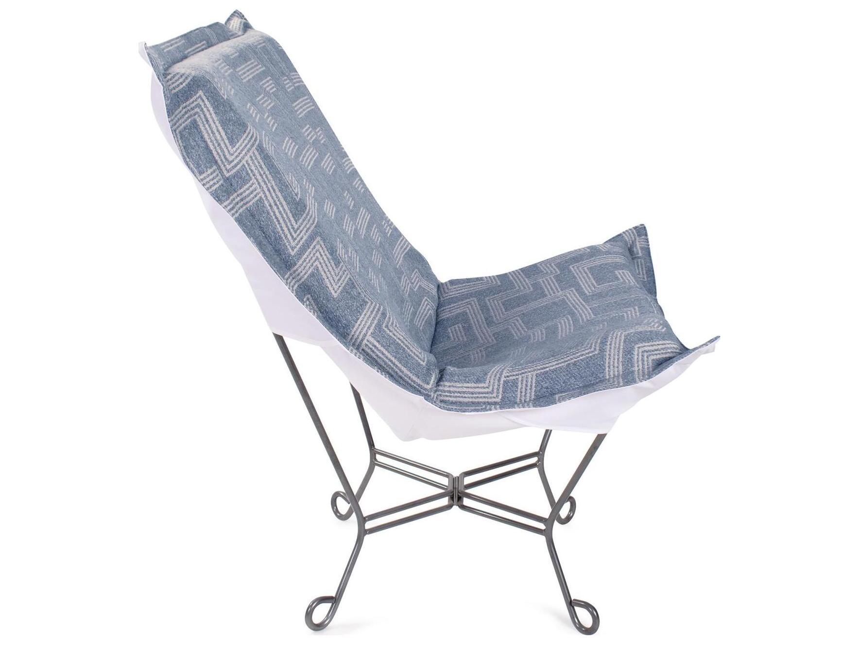 Howard Elliott Outdoor Puff Scroll Syros Denim Fabric Cushion Lounge Chair