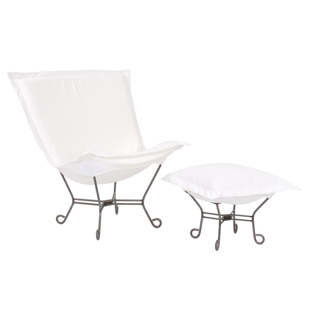 Howard Elliott Outdoor Puff Scroll Seascape Natural Fabric Cushion Lounge Chair