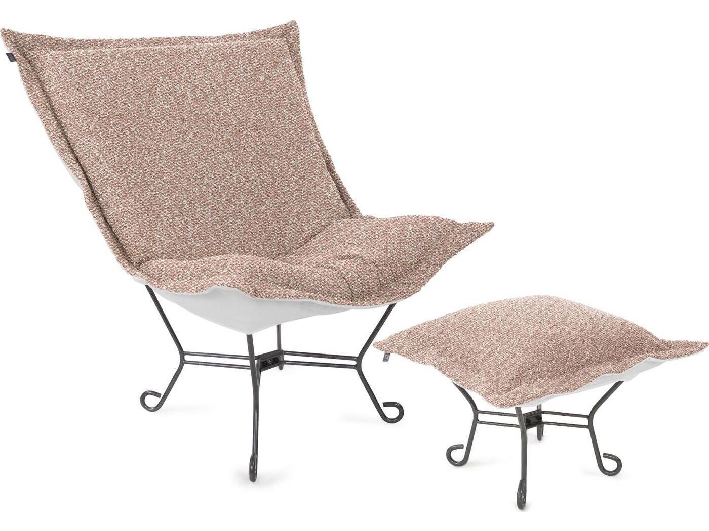 Howard Elliott Outdoor Puff Scroll Alicante Blush Fabric Cushion Ottoman