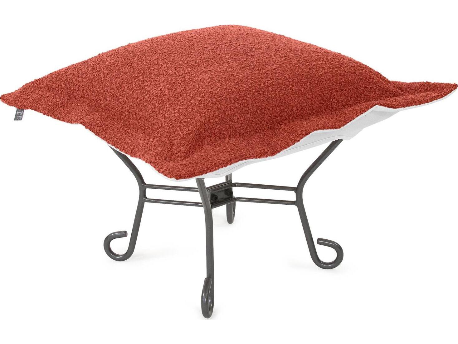 Howard Elliott Outdoor Puff Scroll Alicante Coral Fabric Cushion Ottoman