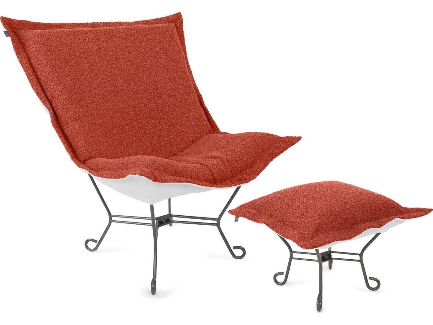 Howard Elliott Outdoor Puff Scroll Alicante Coral Fabric Cushion Ottoman