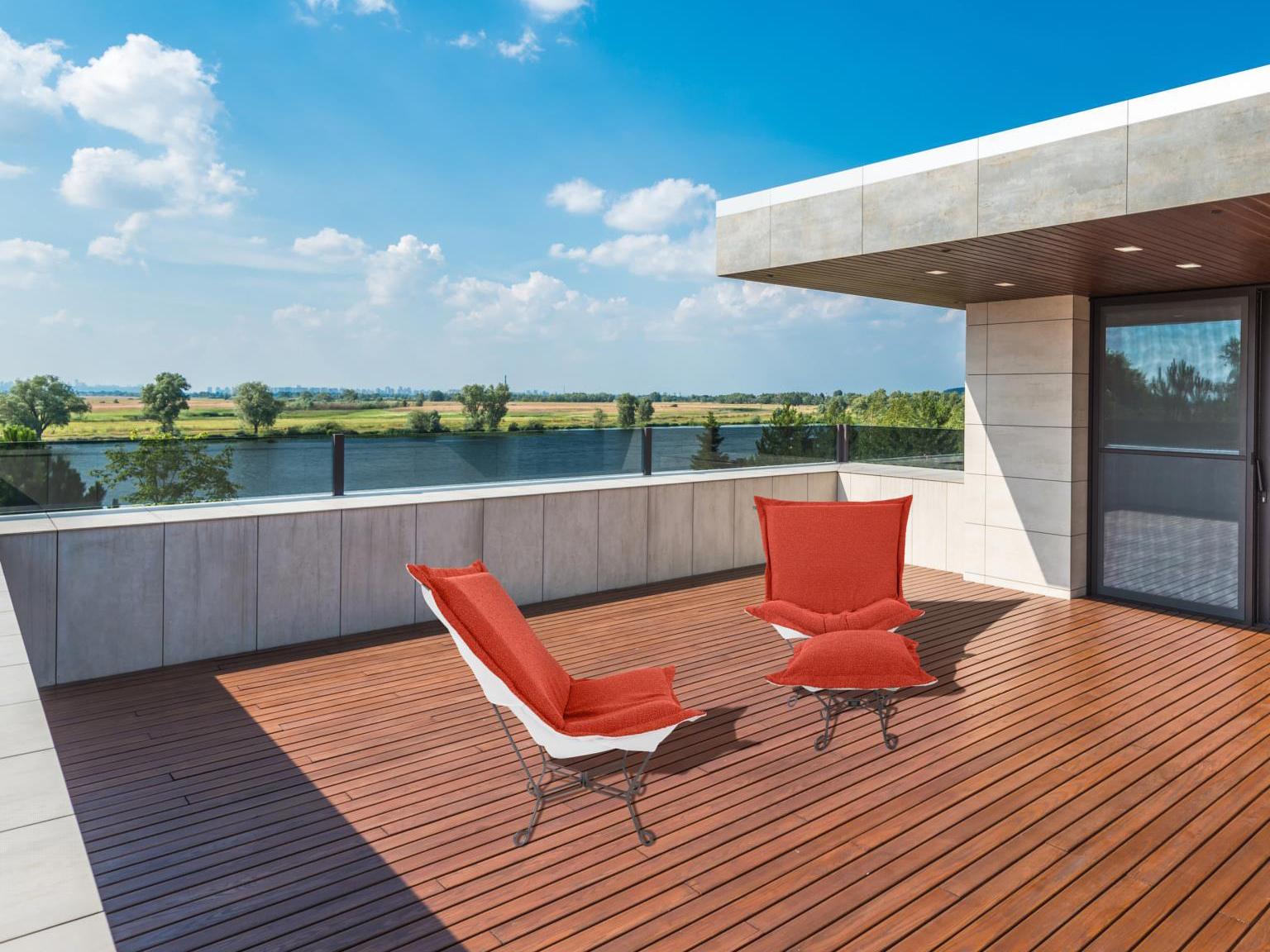 Howard Elliott Outdoor Puff Scroll Alicante Coral Fabric Cushion Ottoman