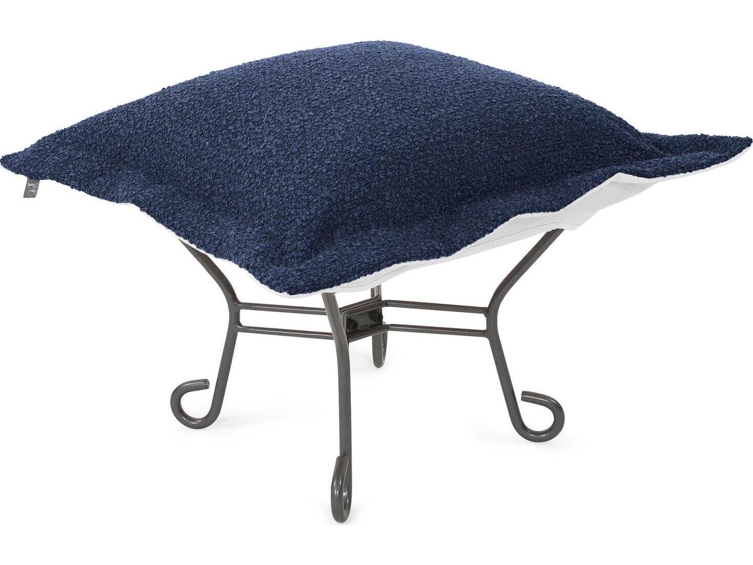 Howard Elliott Outdoor Puff Scroll Alicante Indigo Fabric Cushion Ottoman