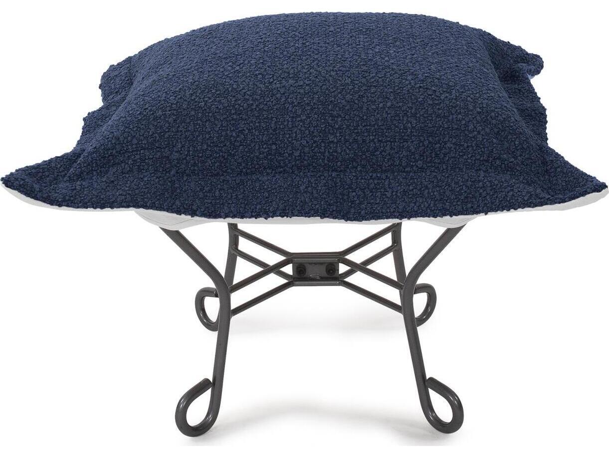 Howard Elliott Outdoor Puff Scroll Alicante Indigo Fabric Cushion Ottoman