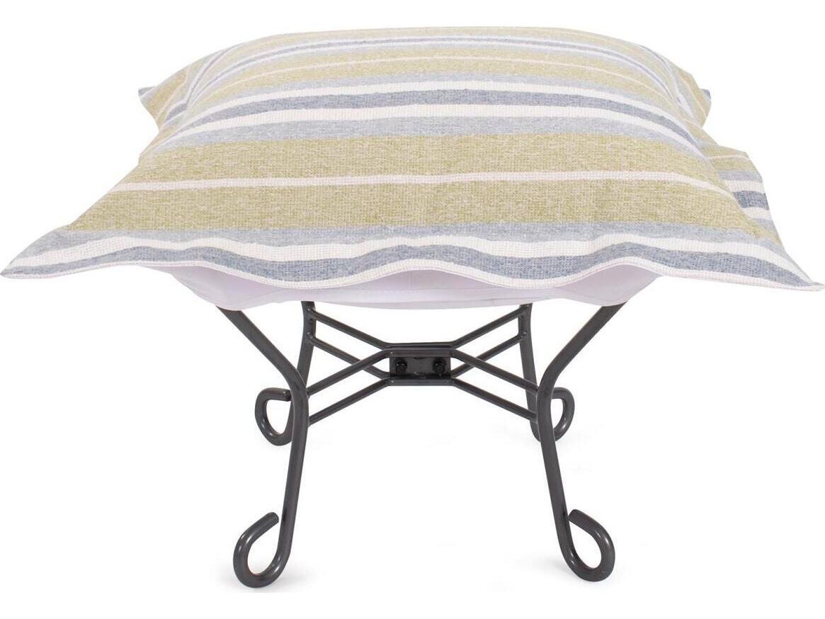 Howard Elliott Outdoor Puff Scroll Dune Moss Fabric Cushion Ottoman