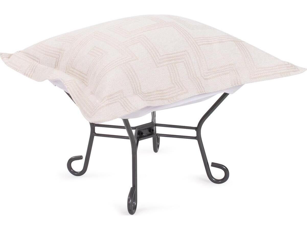 Howard Elliott Outdoor Puff Scroll Syros Natural Fabric Cushion Ottoman