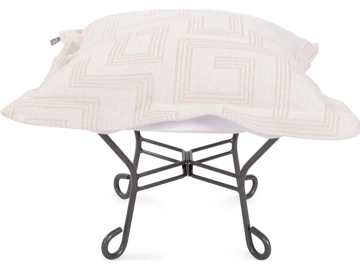 Howard Elliott Outdoor Puff Scroll Syros Natural Fabric Cushion Ottoman