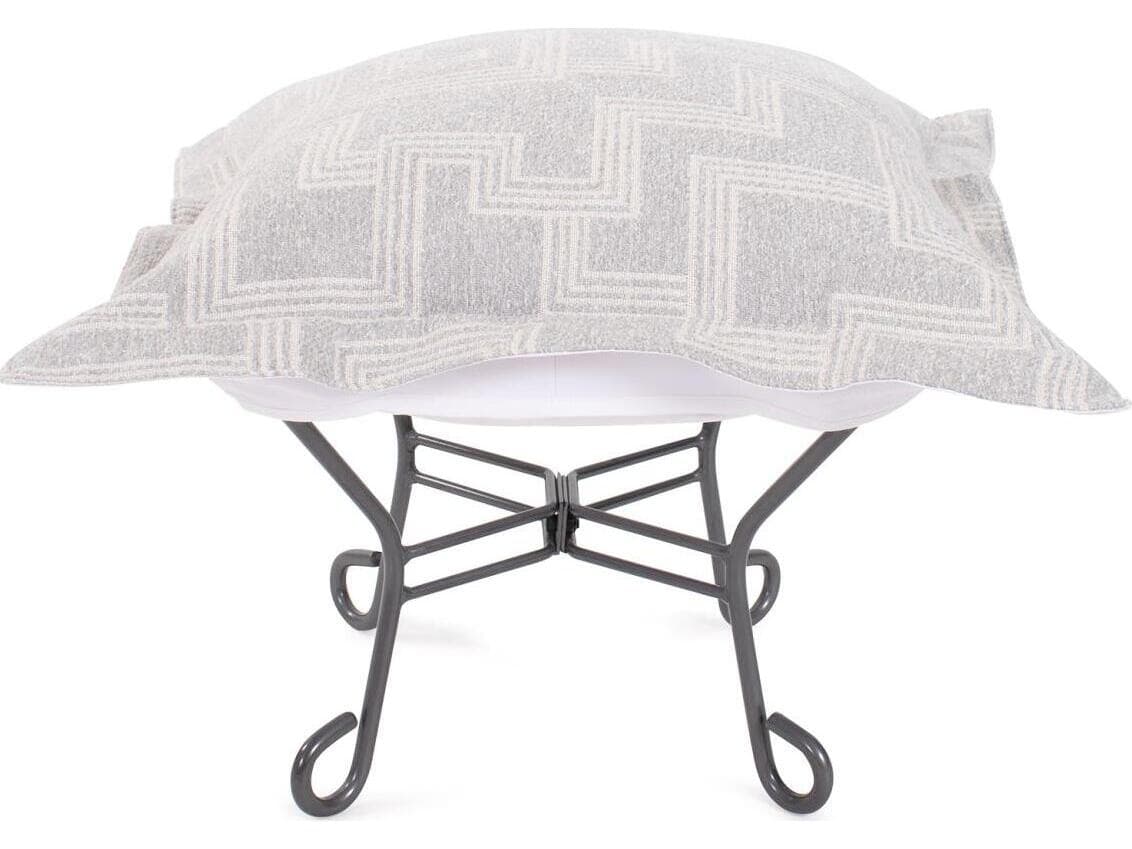 Howard Elliott Outdoor Puff Scroll Syros Fog Fabric Cushion Ottoman