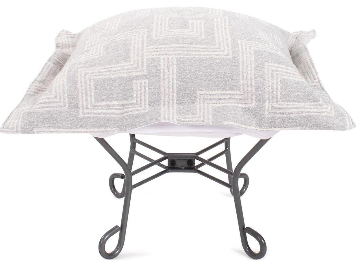 Howard Elliott Outdoor Puff Scroll Syros Fog Fabric Cushion Ottoman