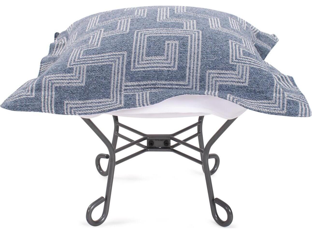Howard Elliott Outdoor Puff Scroll Syros Denim Fabric Cushion Ottoman