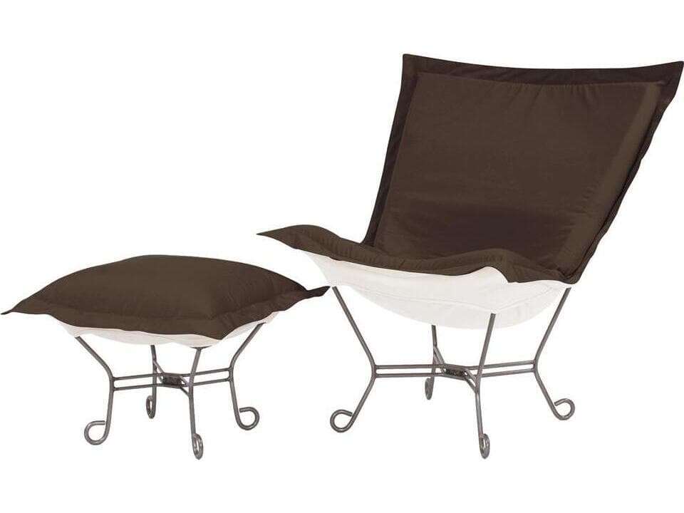 Howard Elliott Outdoor Puff Scroll Seascape Chocolate Fabric Cushion Ottoman