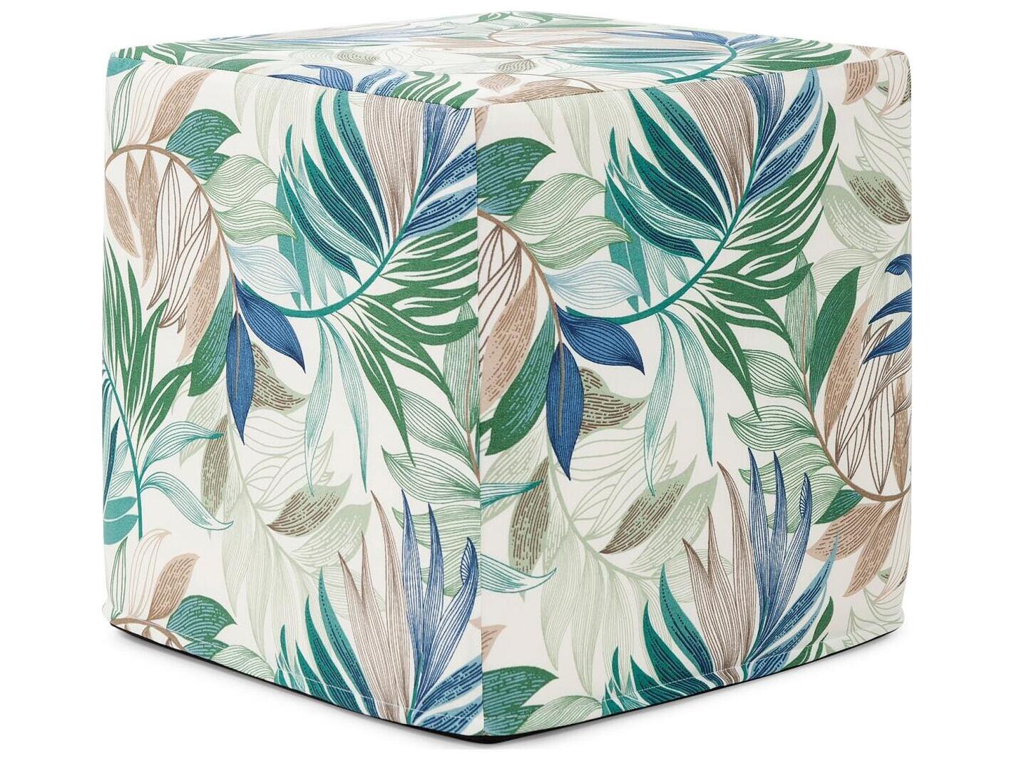 Howard Elliott Outdoor No Tip Fern Indigo Fabric Cushion Ottoman