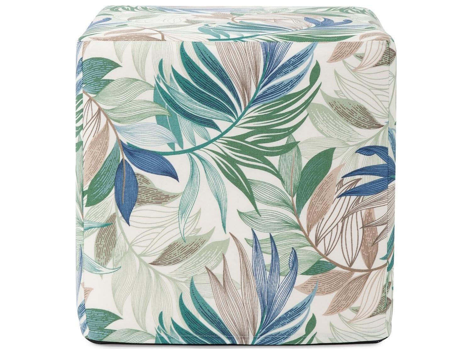 Howard Elliott Outdoor No Tip Fern Indigo Fabric Cushion Ottoman