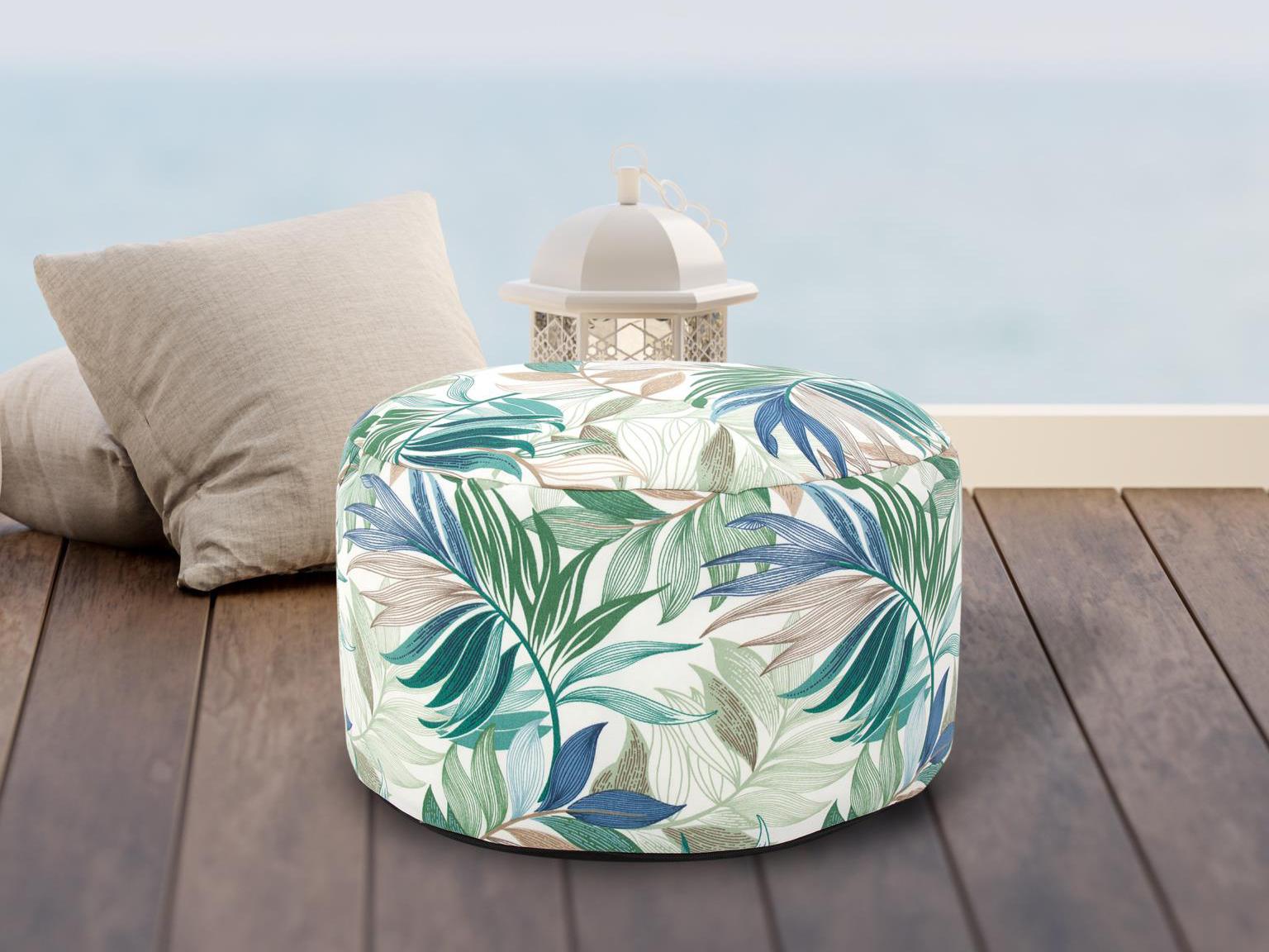 Howard Elliott Outdoor Fern Indigo Fabric Cushion Ottoman