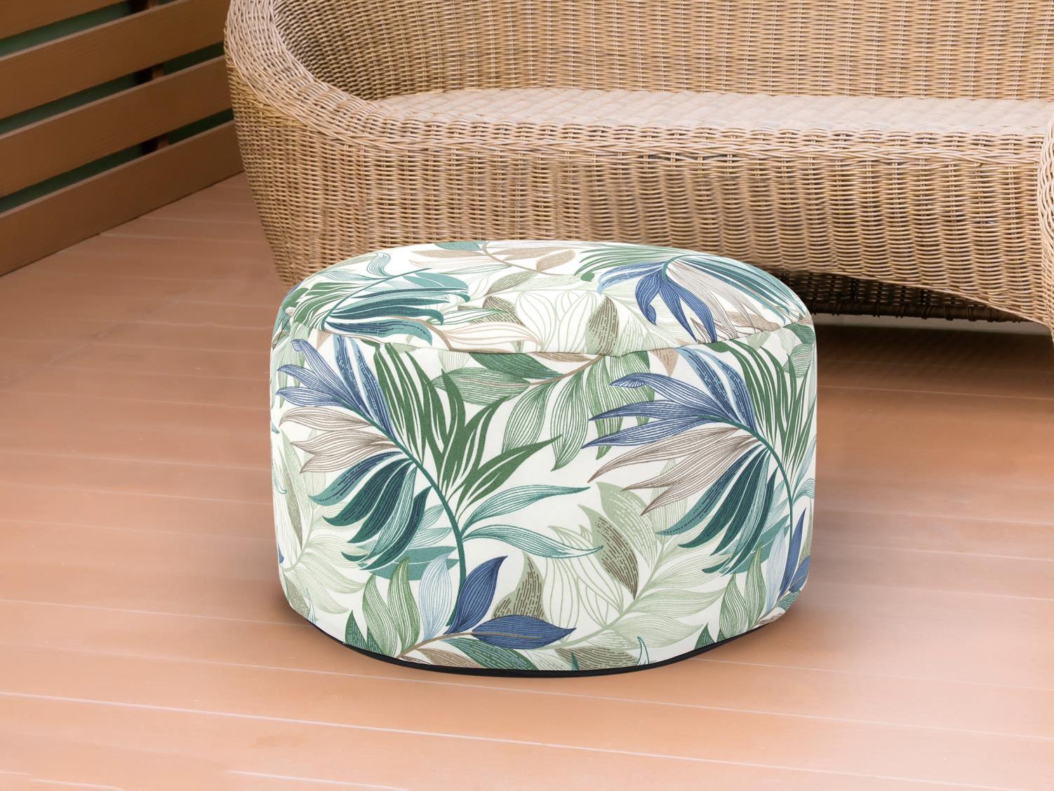 Howard Elliott Outdoor Fern Indigo Fabric Cushion Ottoman