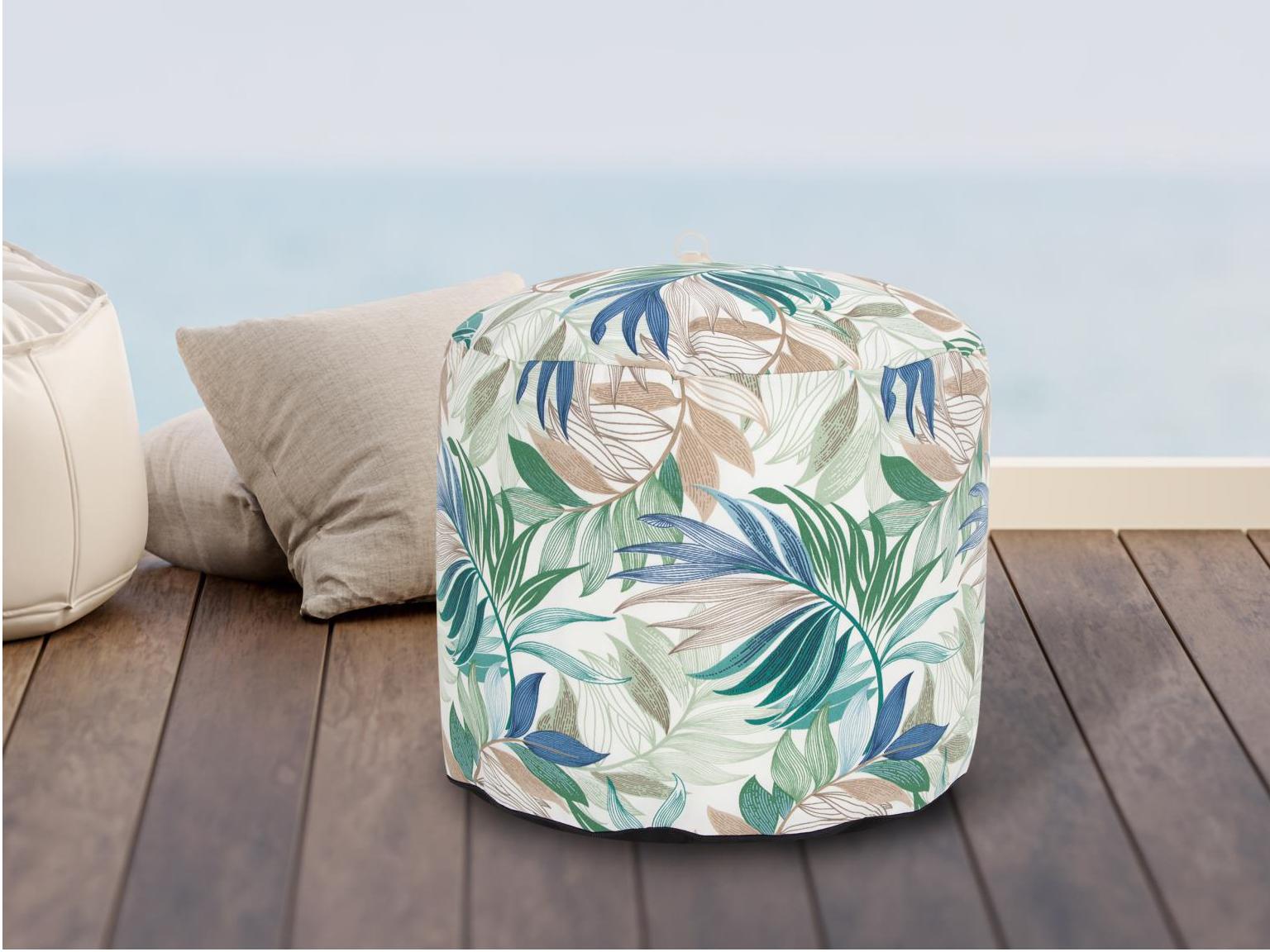 Howard Elliott Outdoor Fern Indigo Fabric Cushion Ottoman