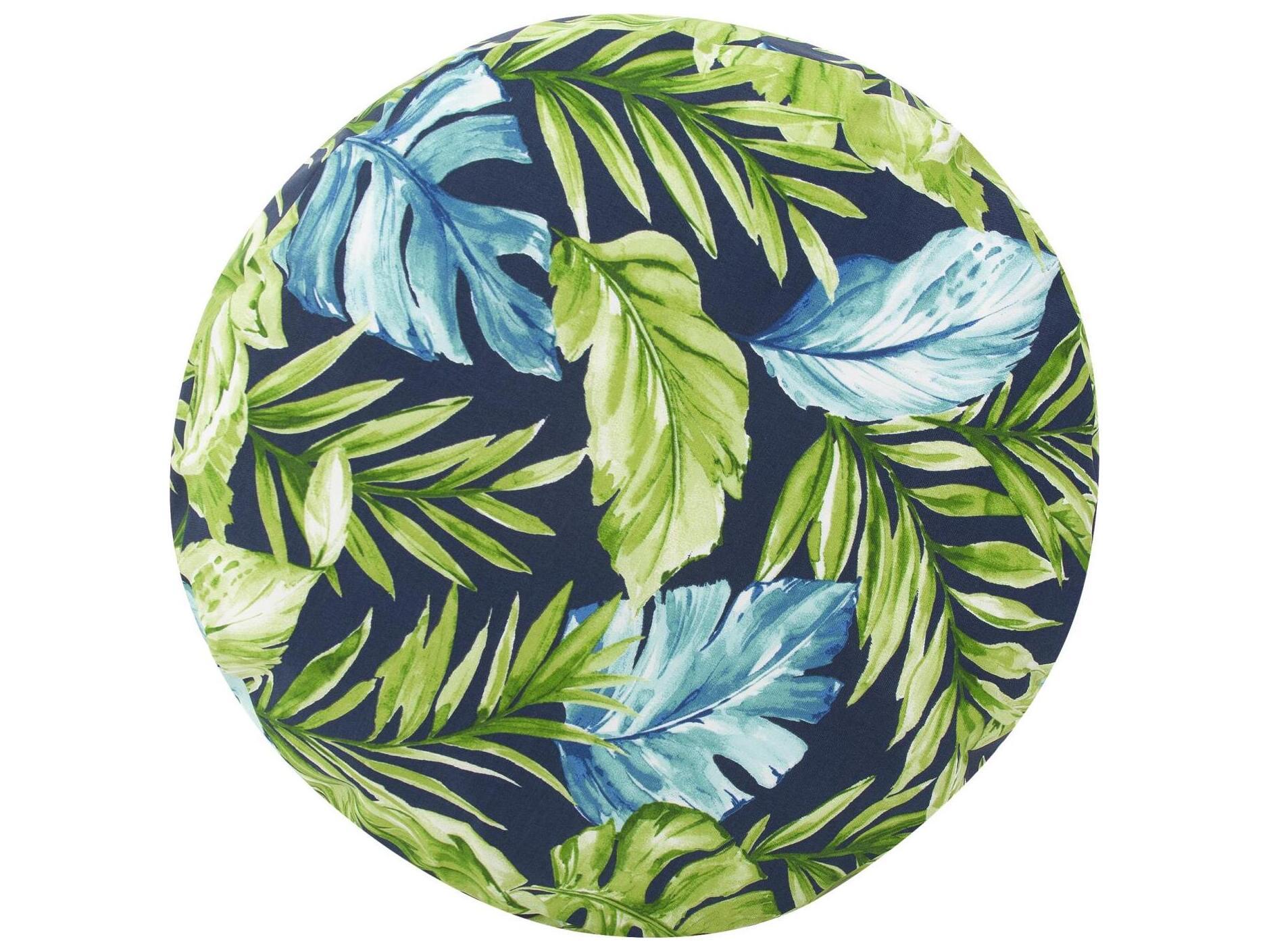 Howard Elliott Outdoor Cardoon Indigo lime Fabric Cushion Ottoman