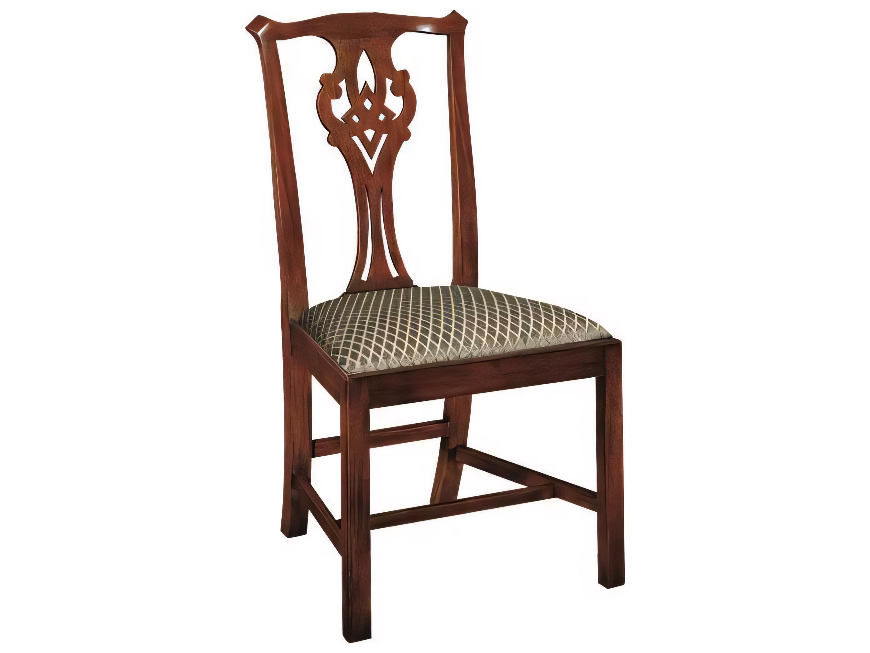 Henkel Harris Mahogany Wood Brown Upholstered Side Dining Chair