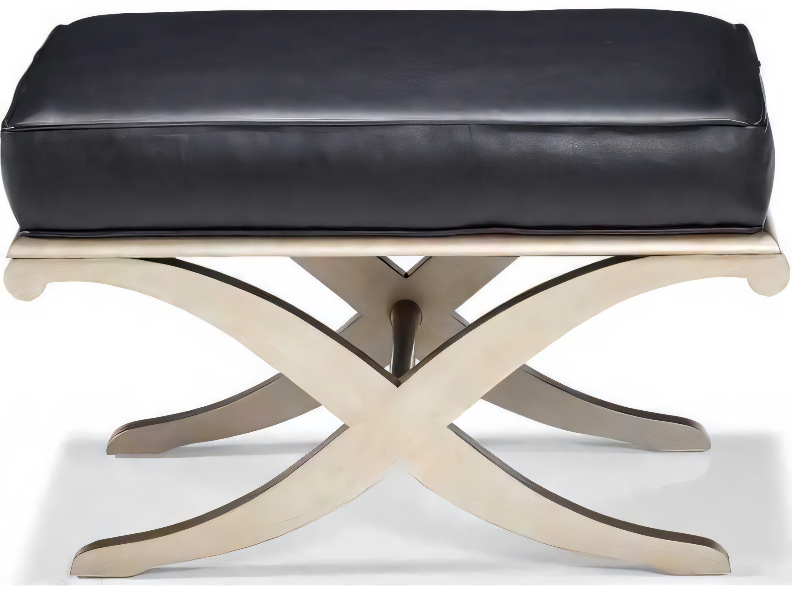 Hickory White Custom Elements Upholstery Platinum Black Leather Ottoman