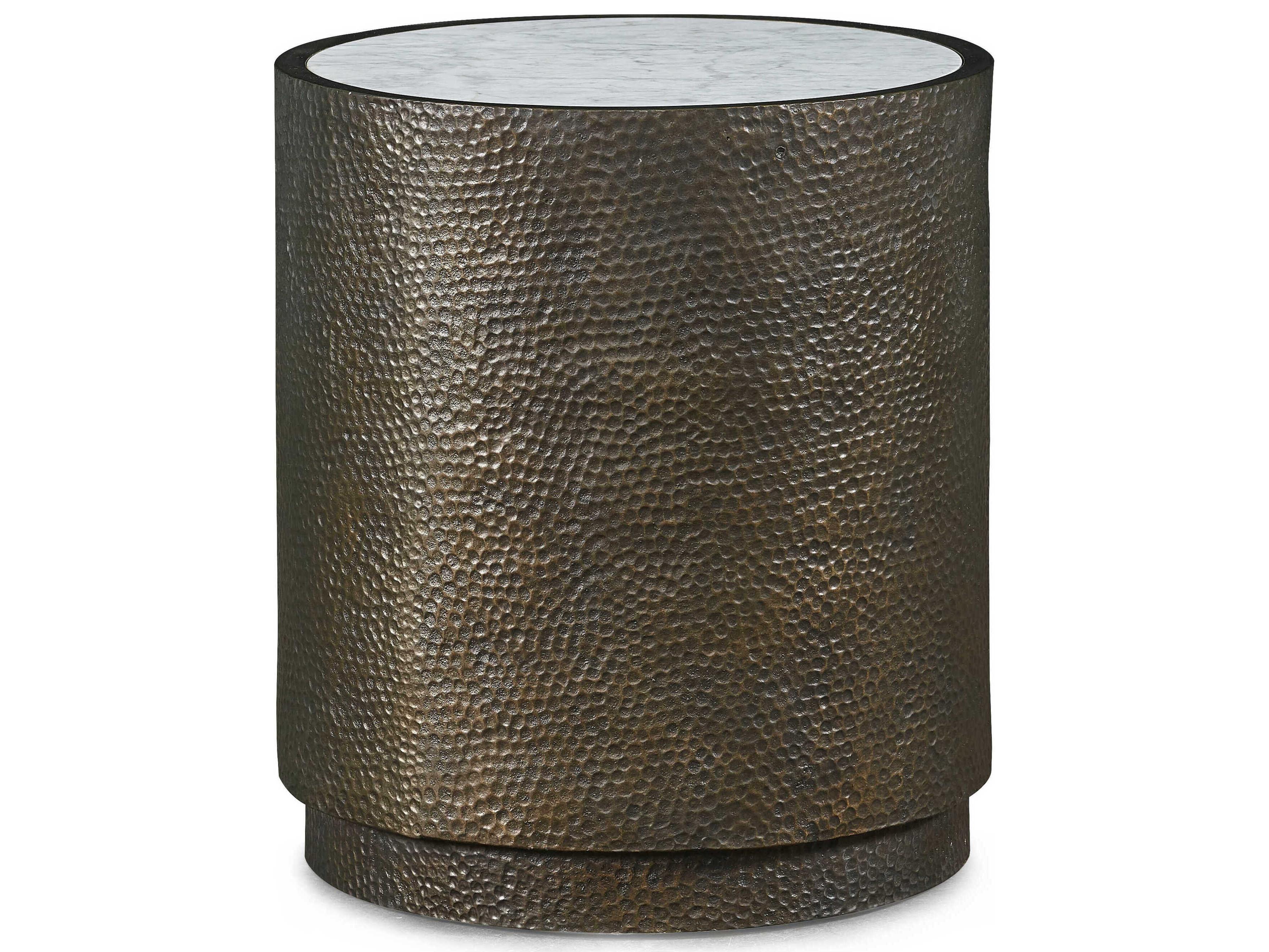 Hickory White Trellis Round Marble Hardin End Table