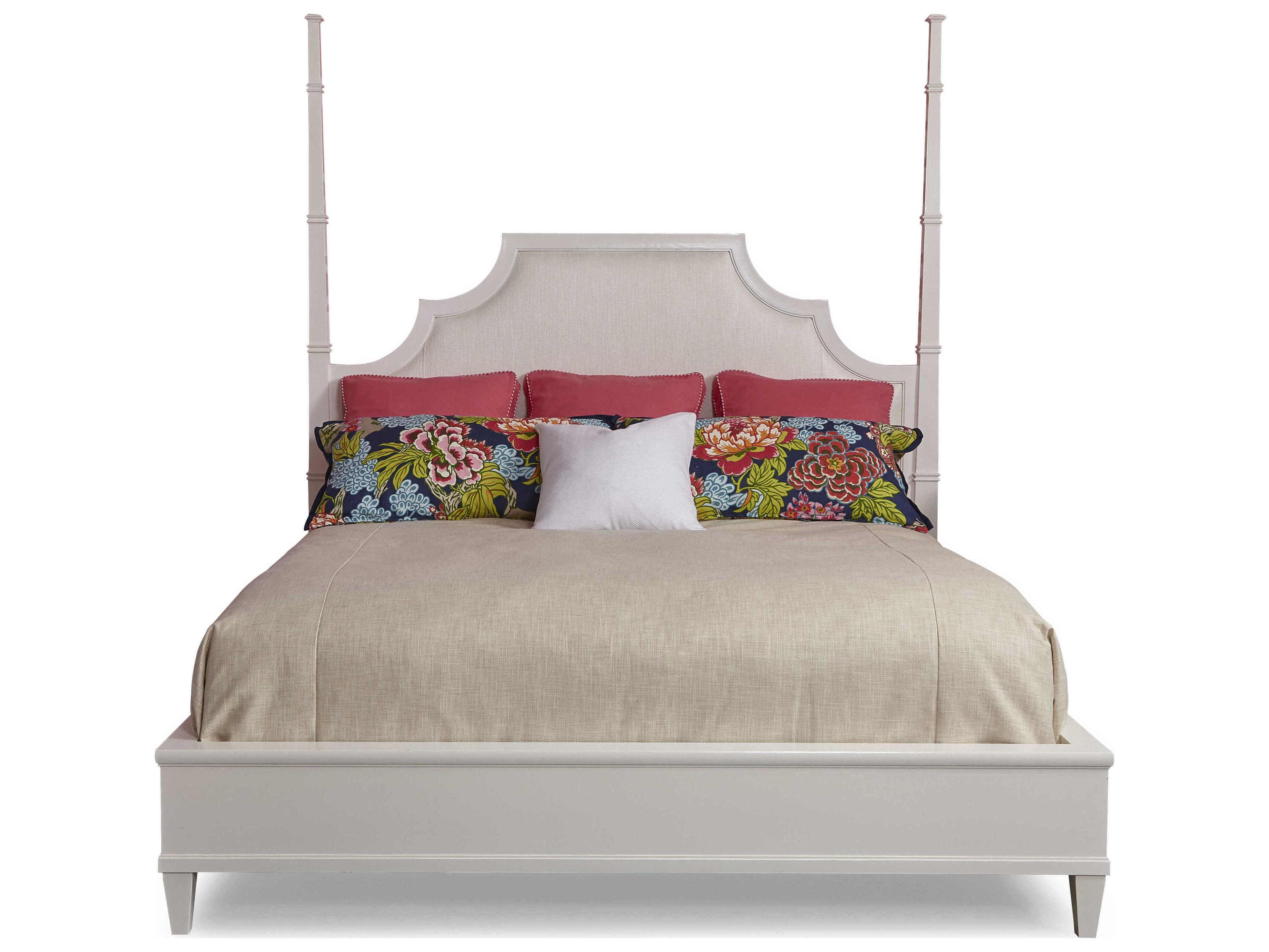 Hickory White Trellis Ash Wood Upholstered Mazie Poster Bed