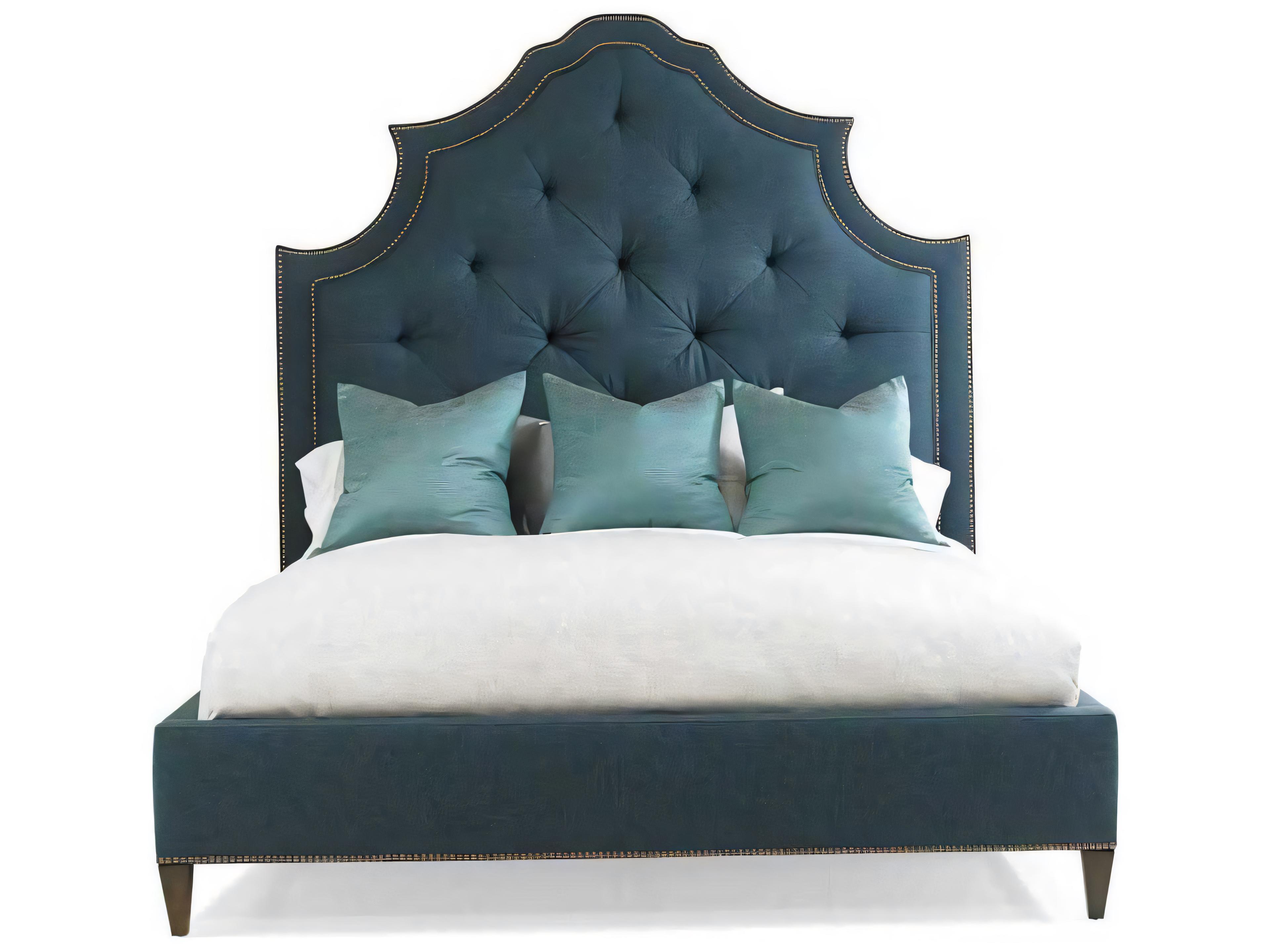 Hickory White Central Park Blue Hardwood Upholstered Bethesda Arch King Panel Bed