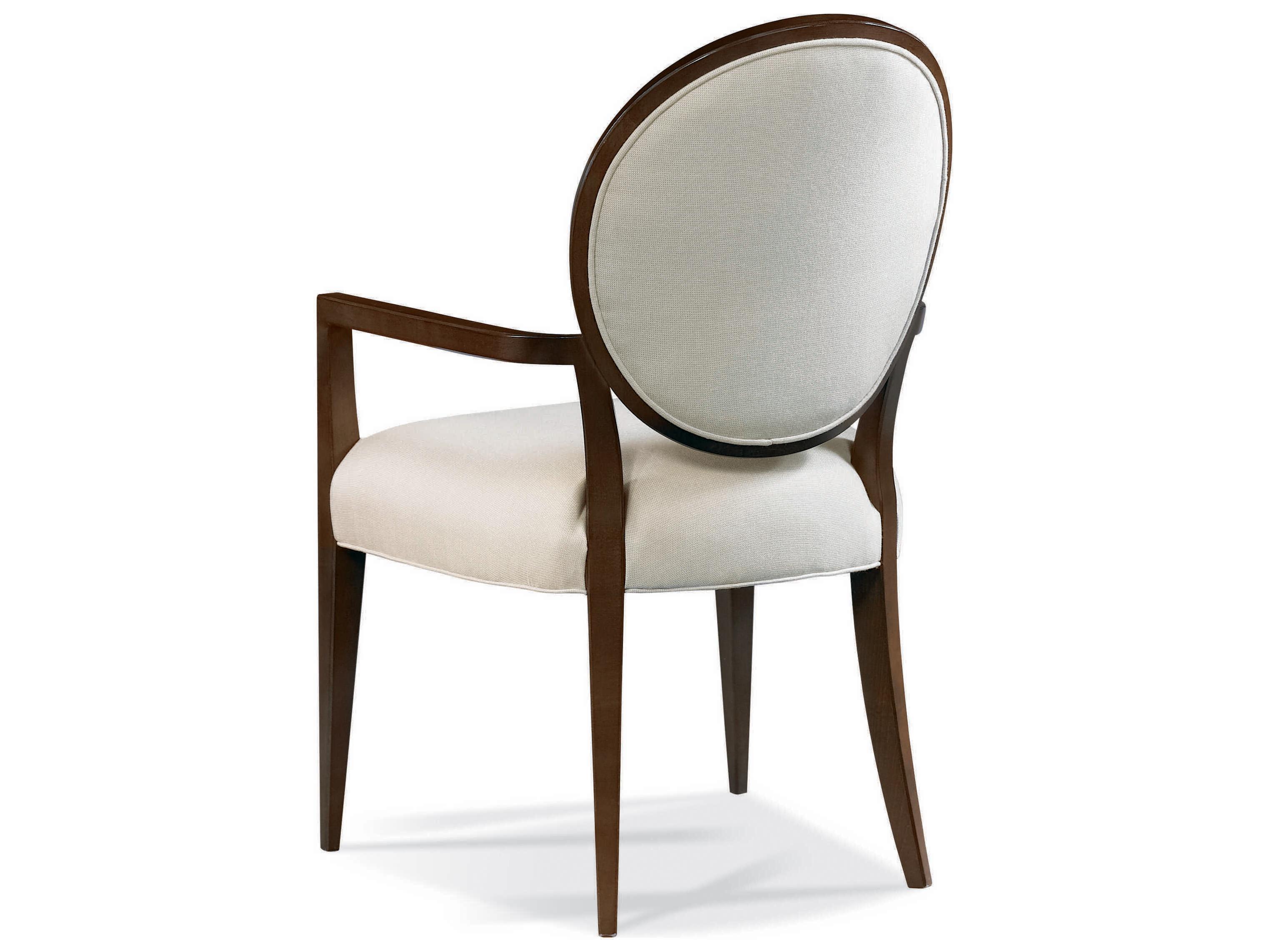 Hickory White Stratos Katie Beech Wood Brown Upholstered Oval Back Arm Dining Chair