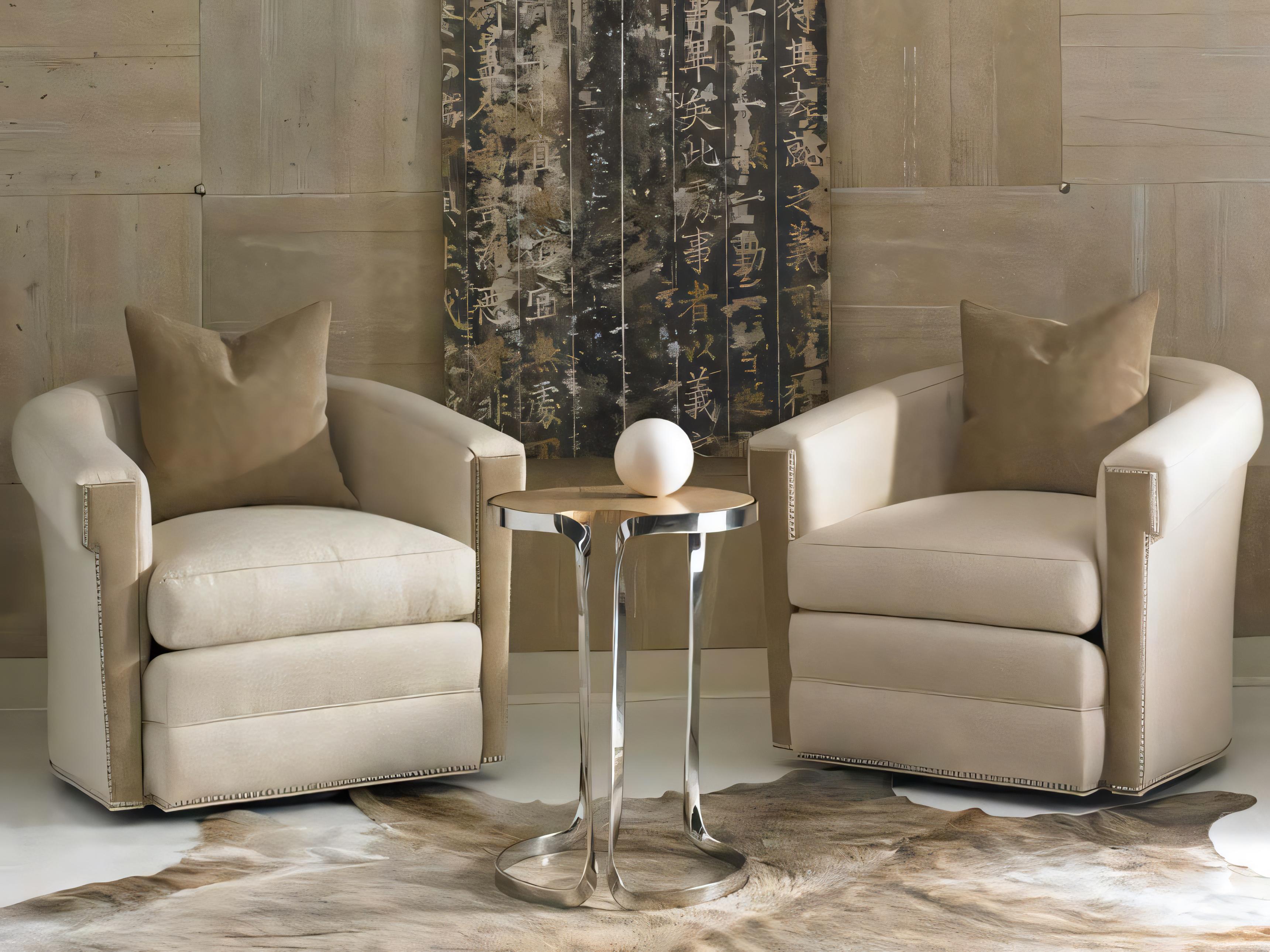 Hickory White Swivel Fabric Accent Chair