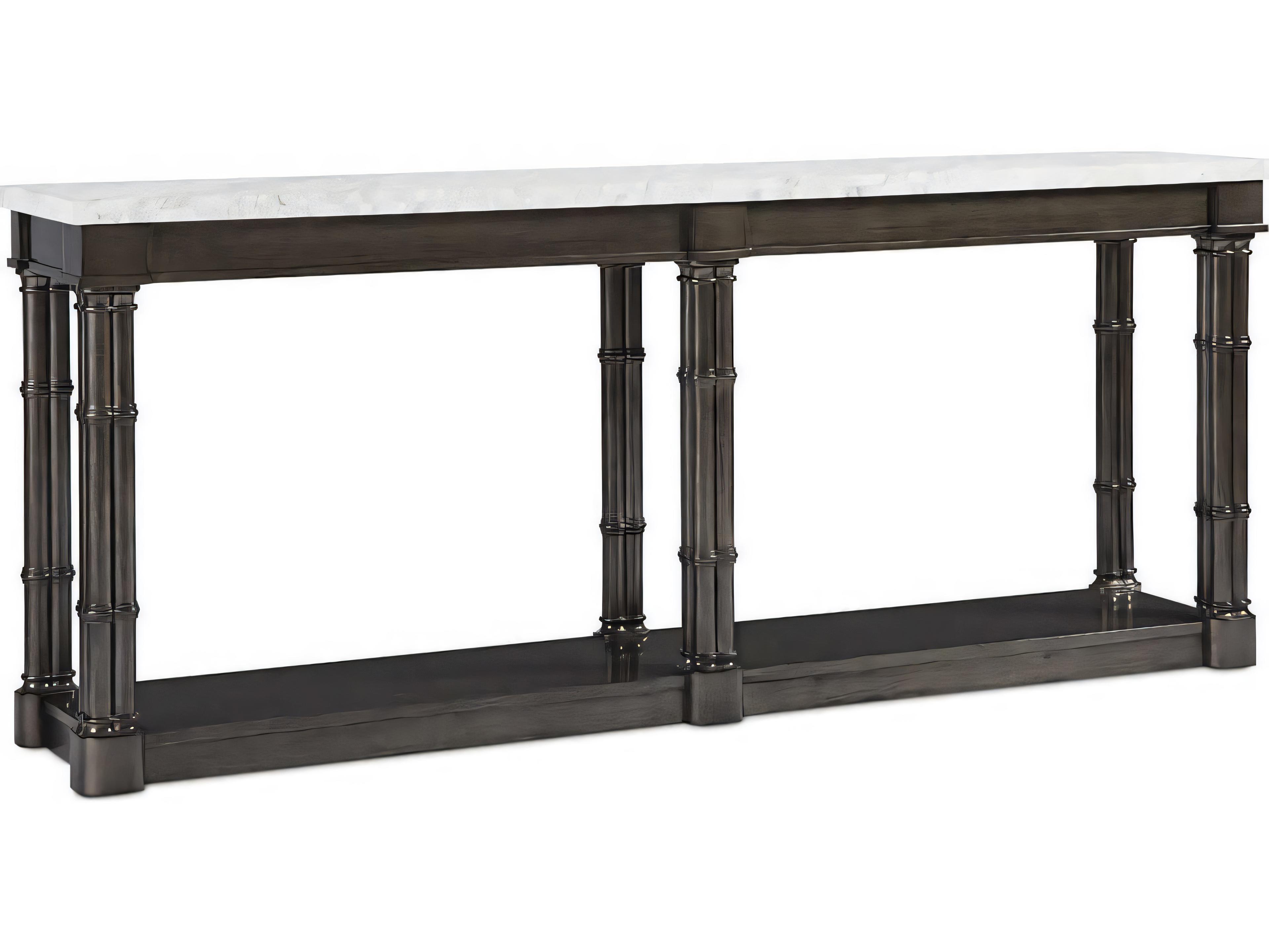 Hickory White Reimagine Rectangular Stone Black Nickel Console Table