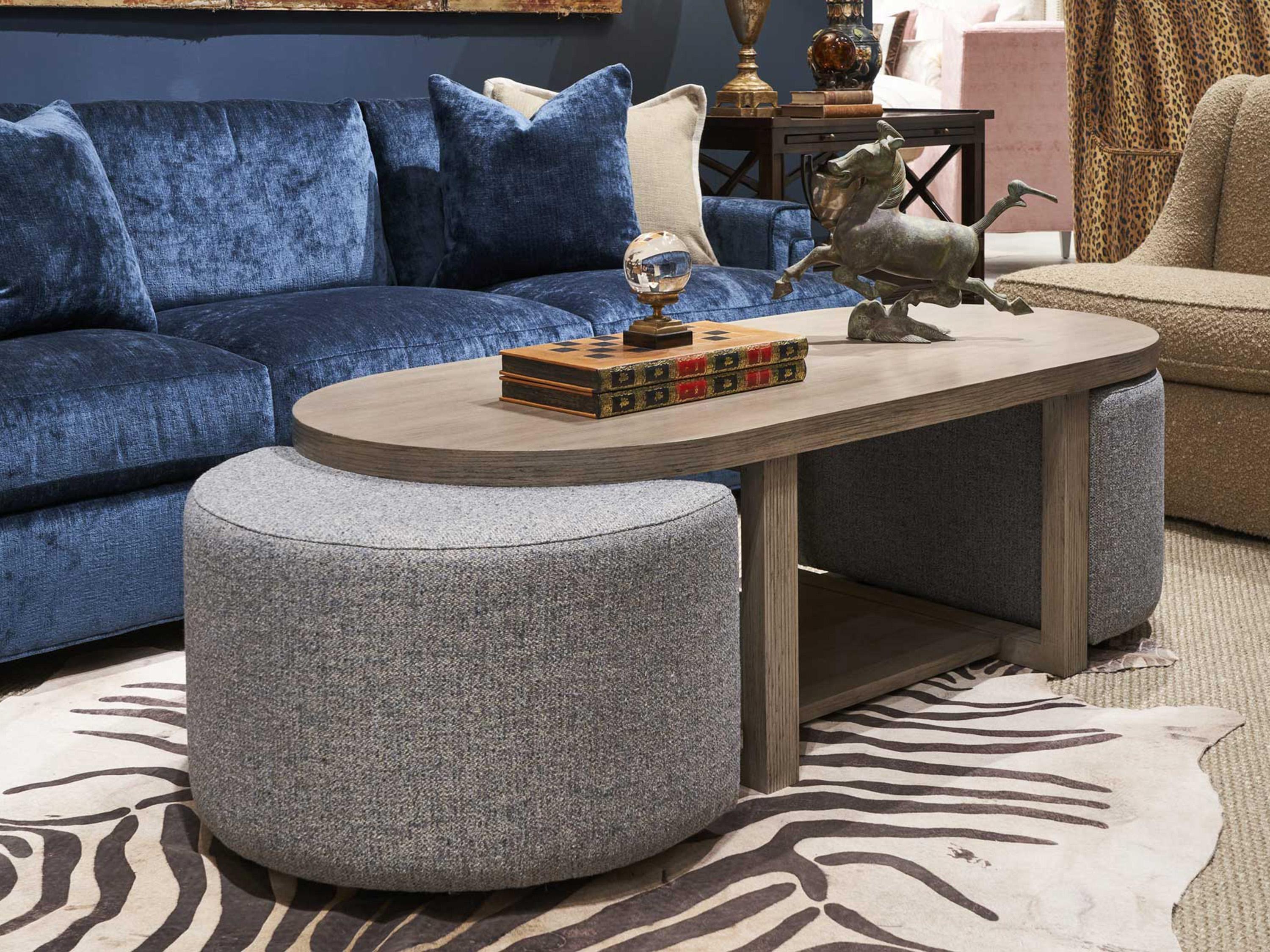 Hickory White Orla Gray Upholstered Half-Round Ottoman