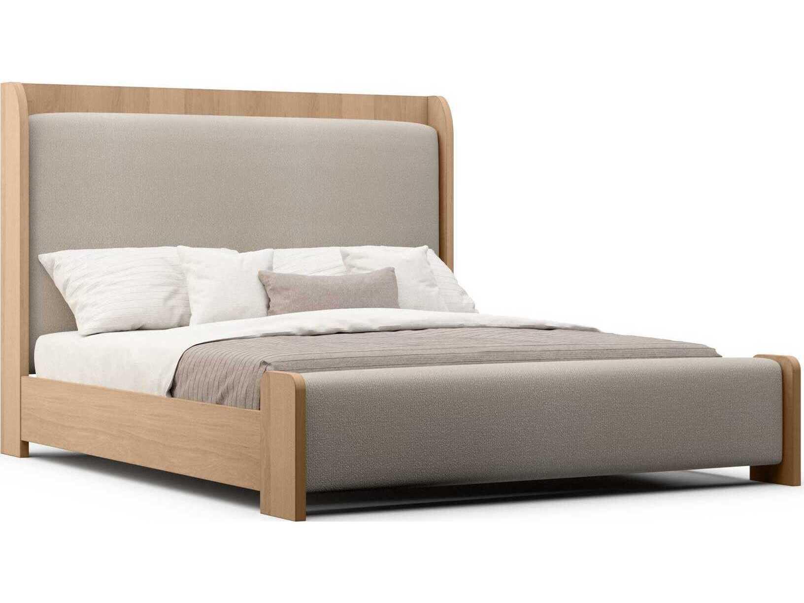 Hickory White Revival 81 Light Oak Beige Wood Upholstered Frio King Panel Bed