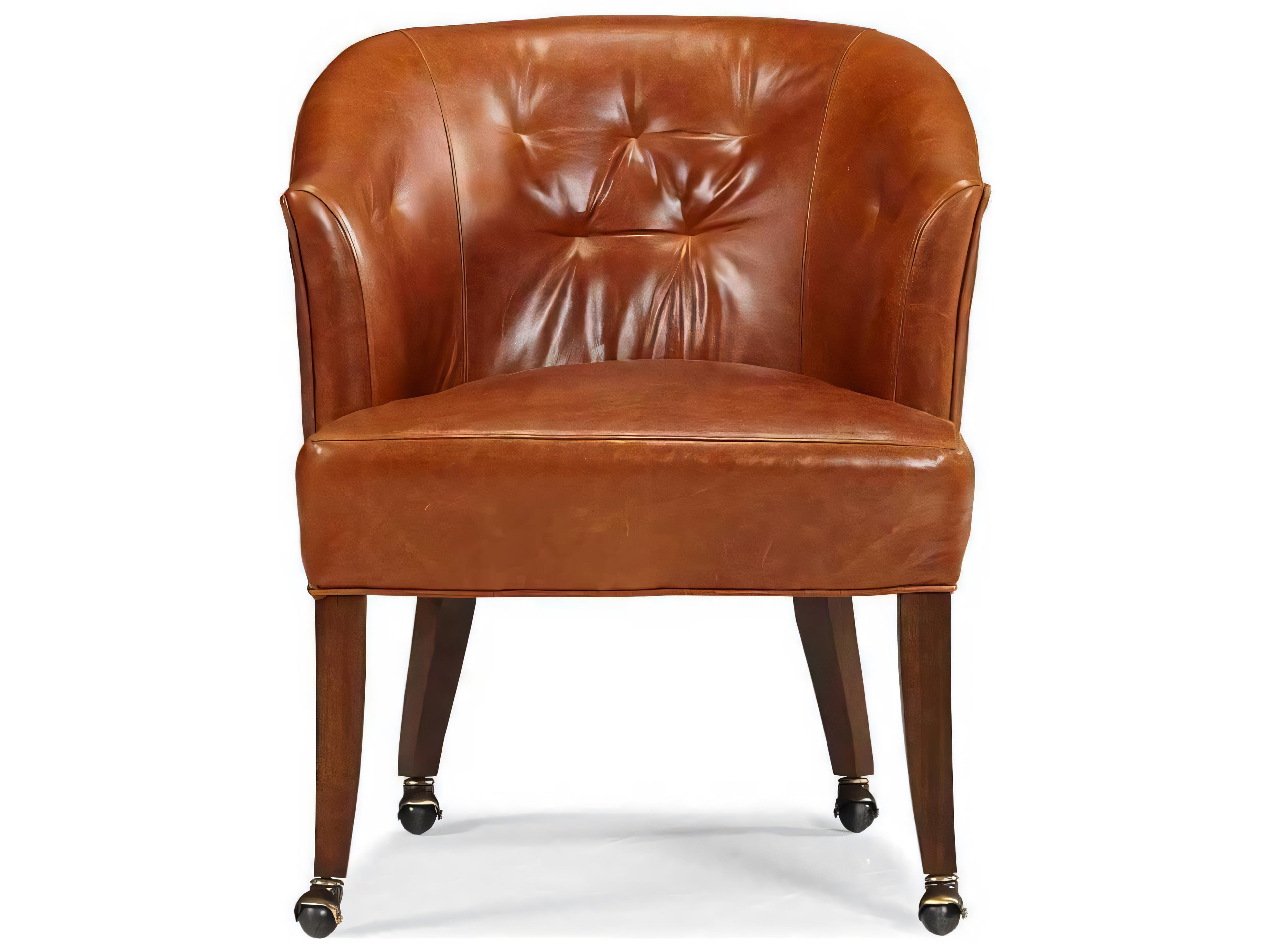 Hickory White Custom Elements Upholstery Brown Leather Max Game Arm Dining Chair