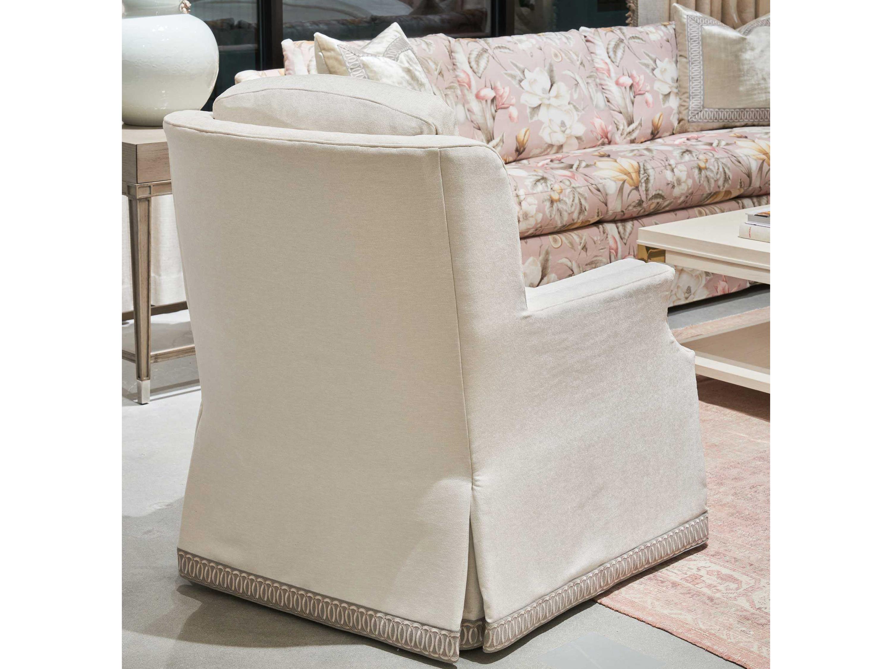 Hickory White Custom Elements Upholstery Swivel Cream Fabric Marlene Accent Chair