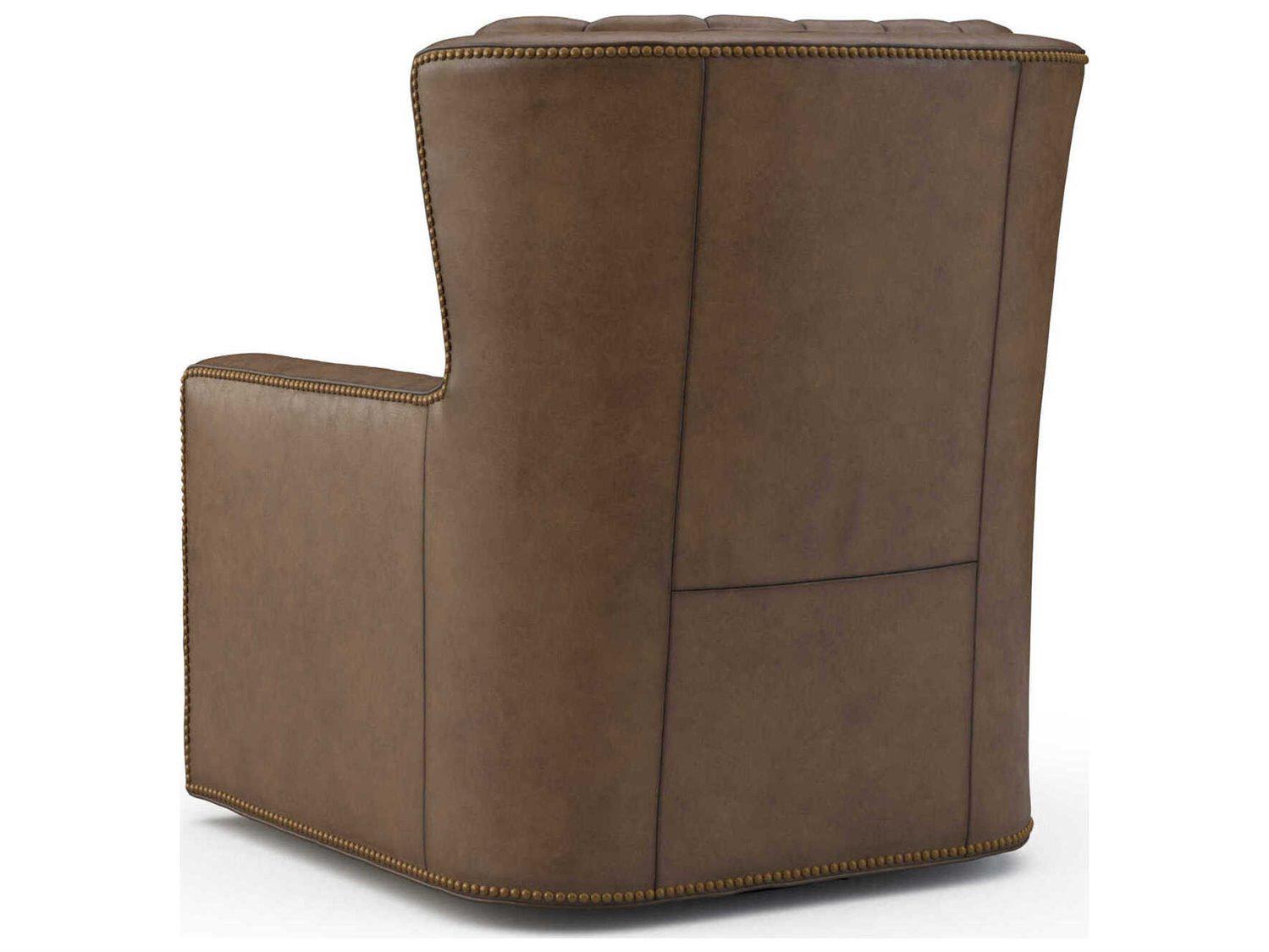 Hickory White Custom Elements Upholstery Swivel Brown Leather Accent Chair