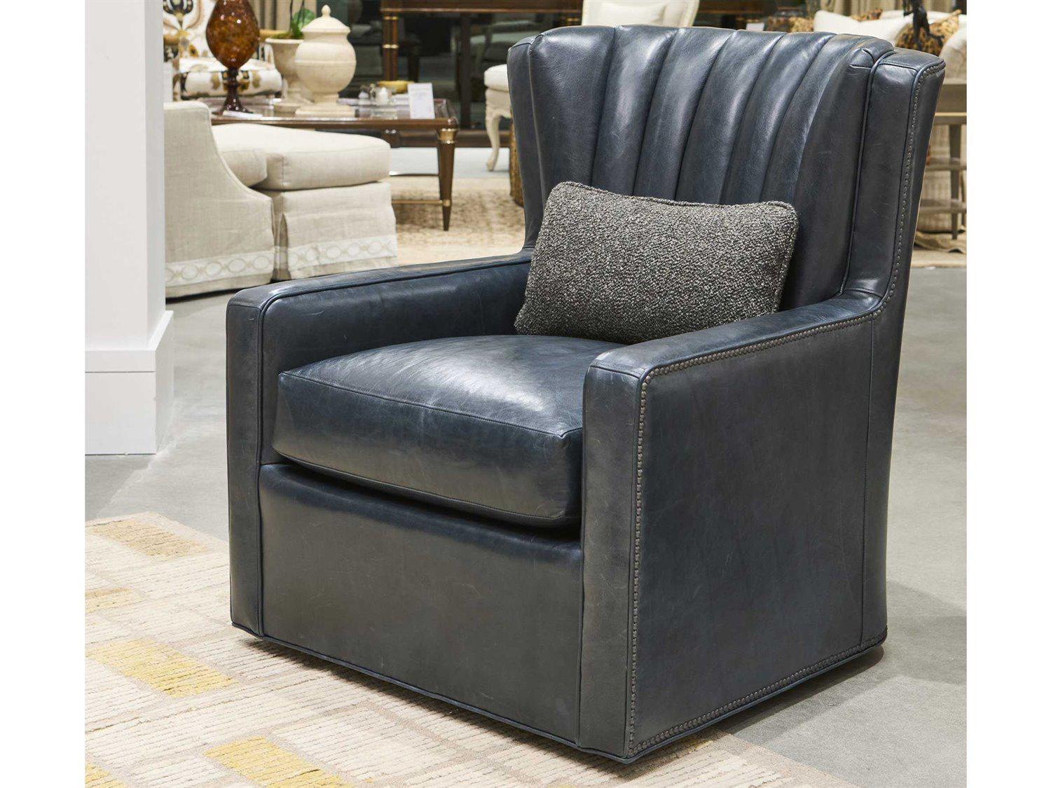 Hickory White Custom Elements Upholstery Swivel Brown Leather Accent Chair