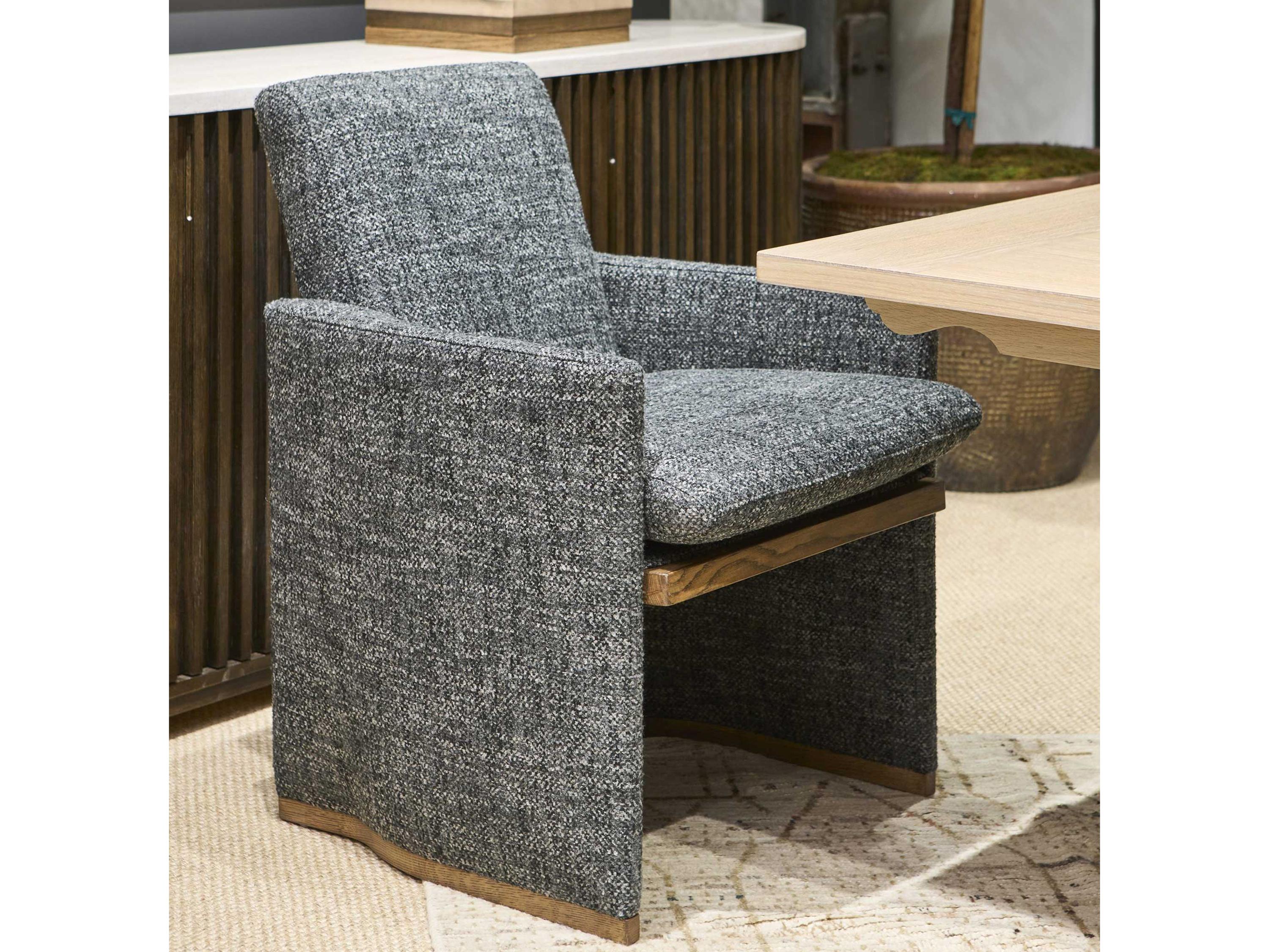 Hickory White Revival 81 Gray Upholstered Tally Arm Dining Chair