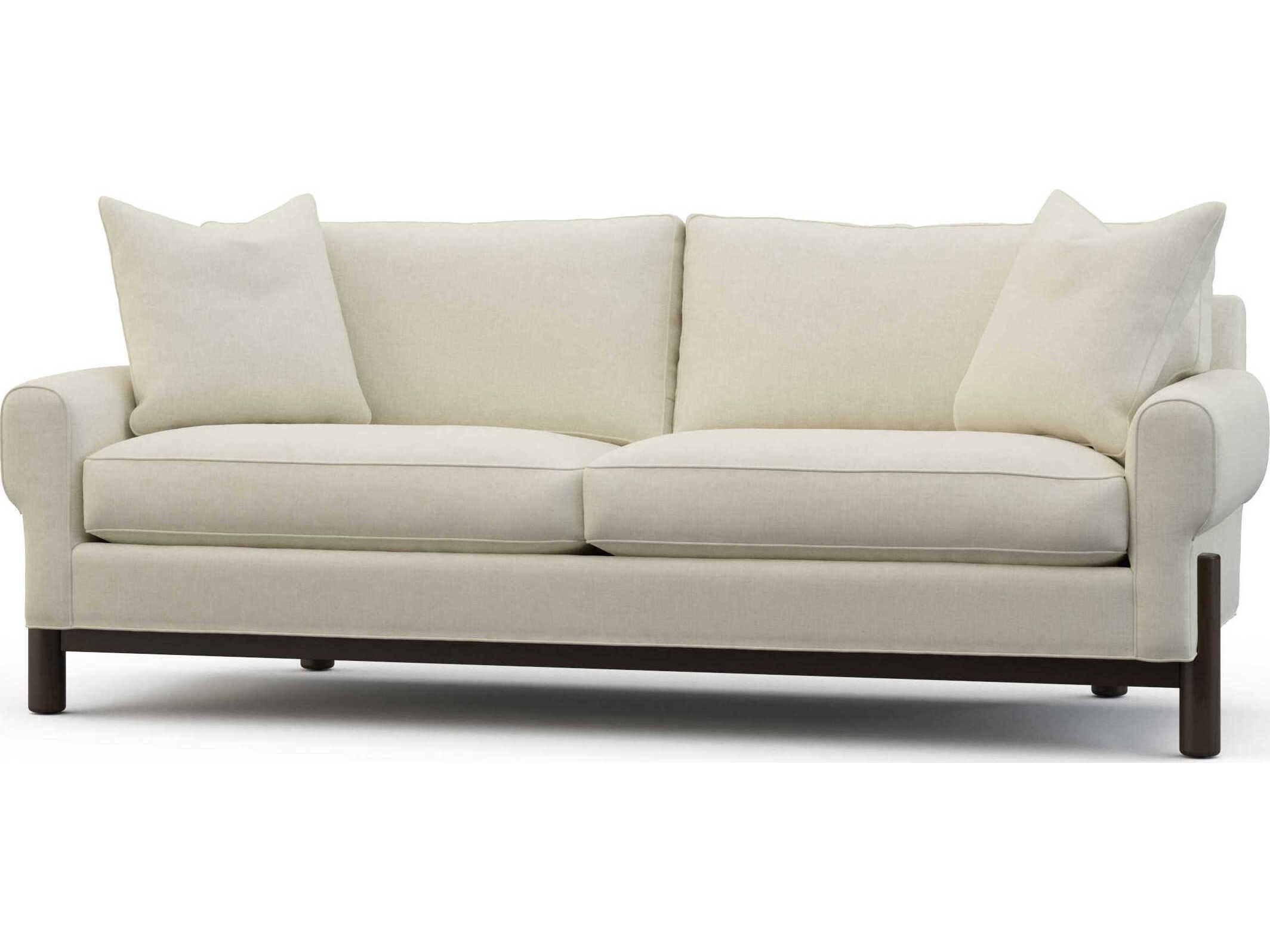 Hickory White Custom Elements Upholstery Antique Walnut Cream Fabric Stetson Sofa