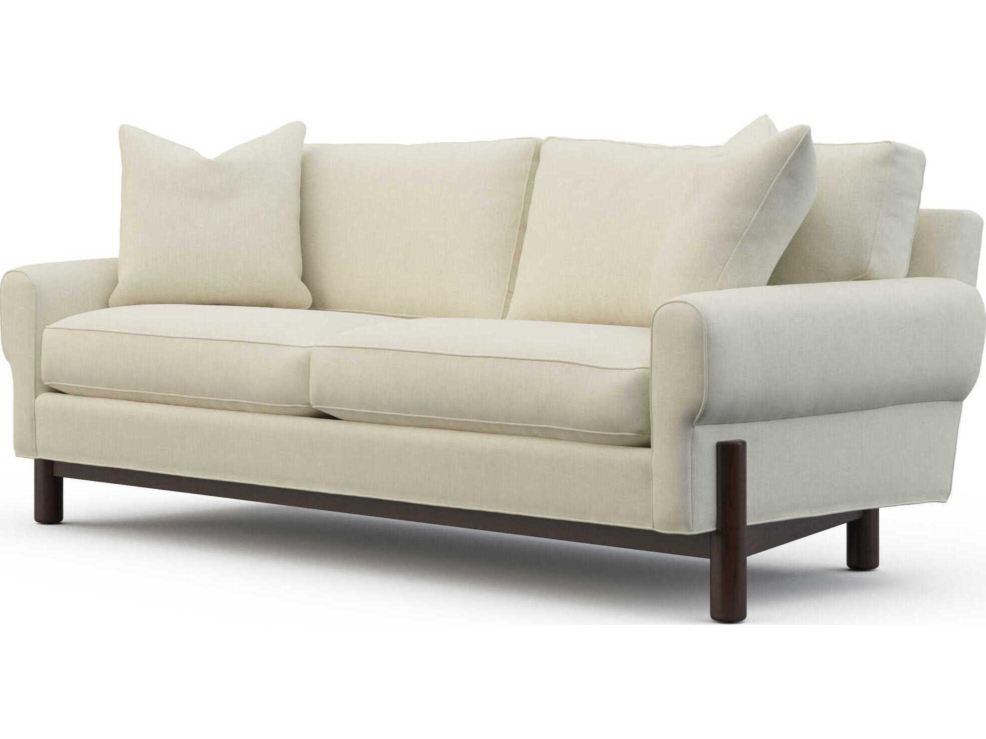 Hickory White Custom Elements Upholstery Antique Walnut Cream Fabric Stetson Sofa