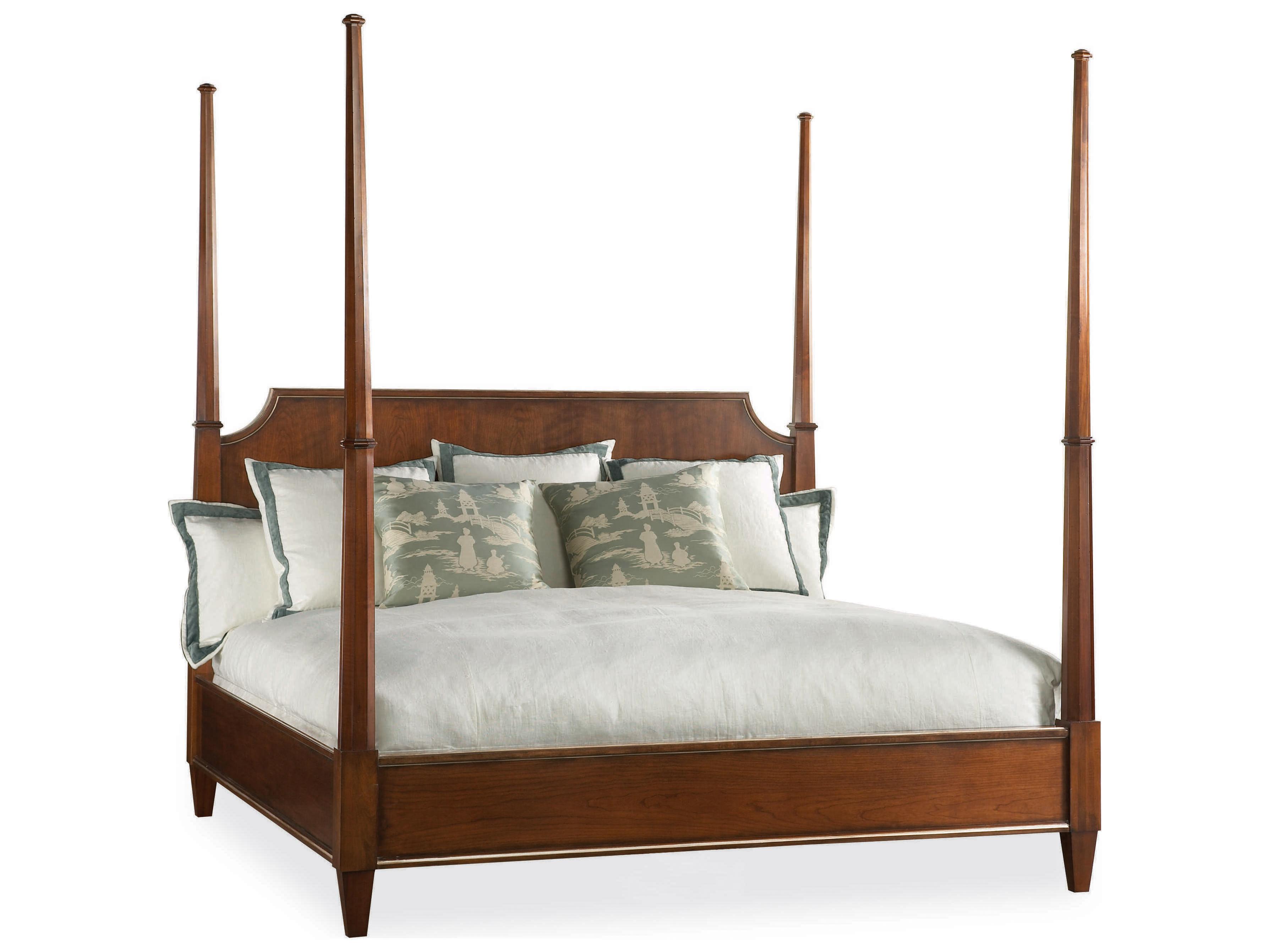 Hickory White Innovation Black Tie Lacquer Brown Cherry Wood King Four Poster Bed