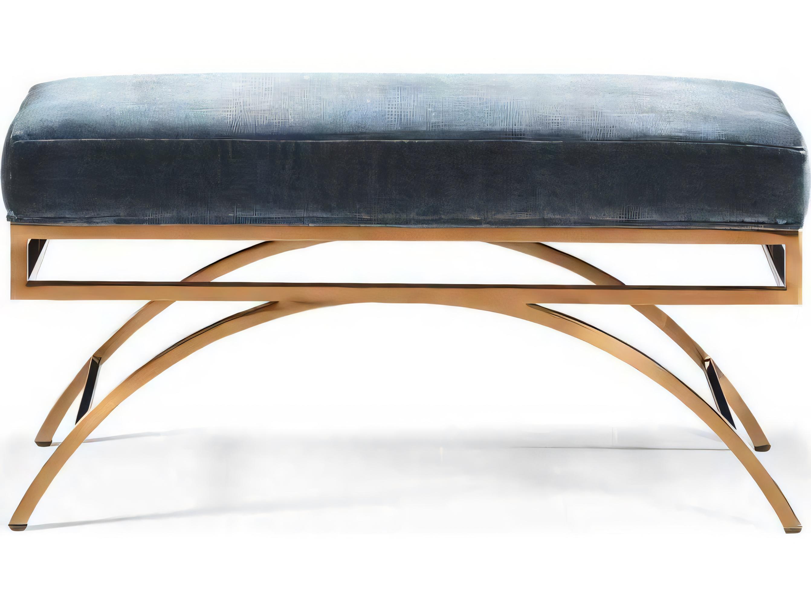 Hickory White Journey The World Rose Gold Blue Upholstered Bali Arched Accent Bench