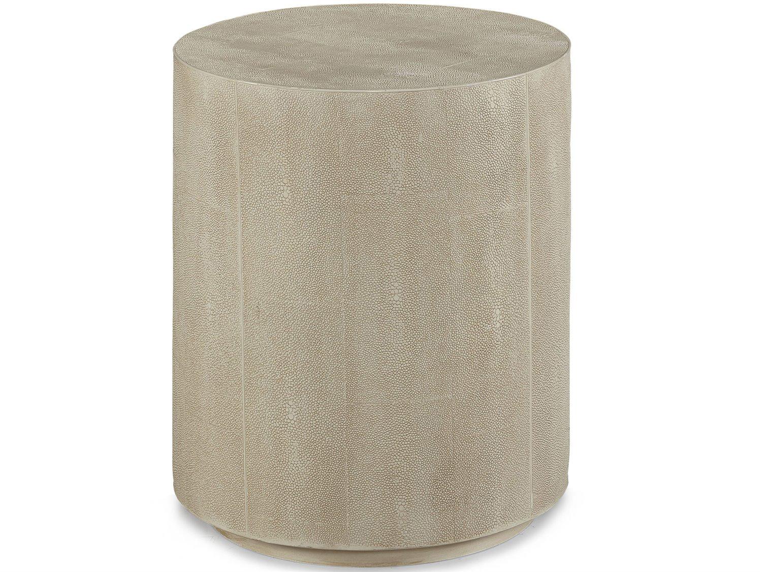 Hickory White A La Carte Round Faux Leather Taupe Shagreen End Table