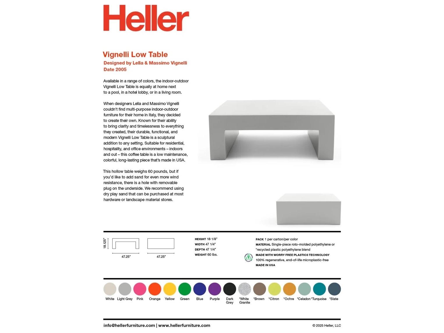 Heller Outdoor Vignelli Stoned Recycled Plastic Square Coffee Table