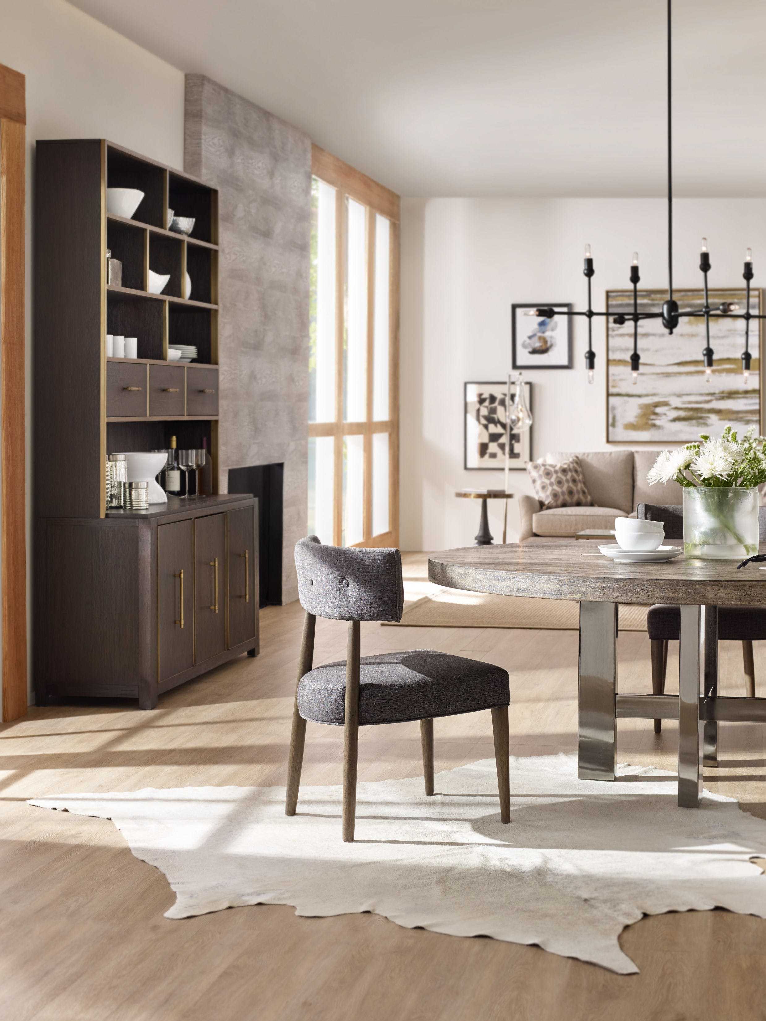 Hooker Furniture Curata Round Wood Greige With Black Nickel Dining Table