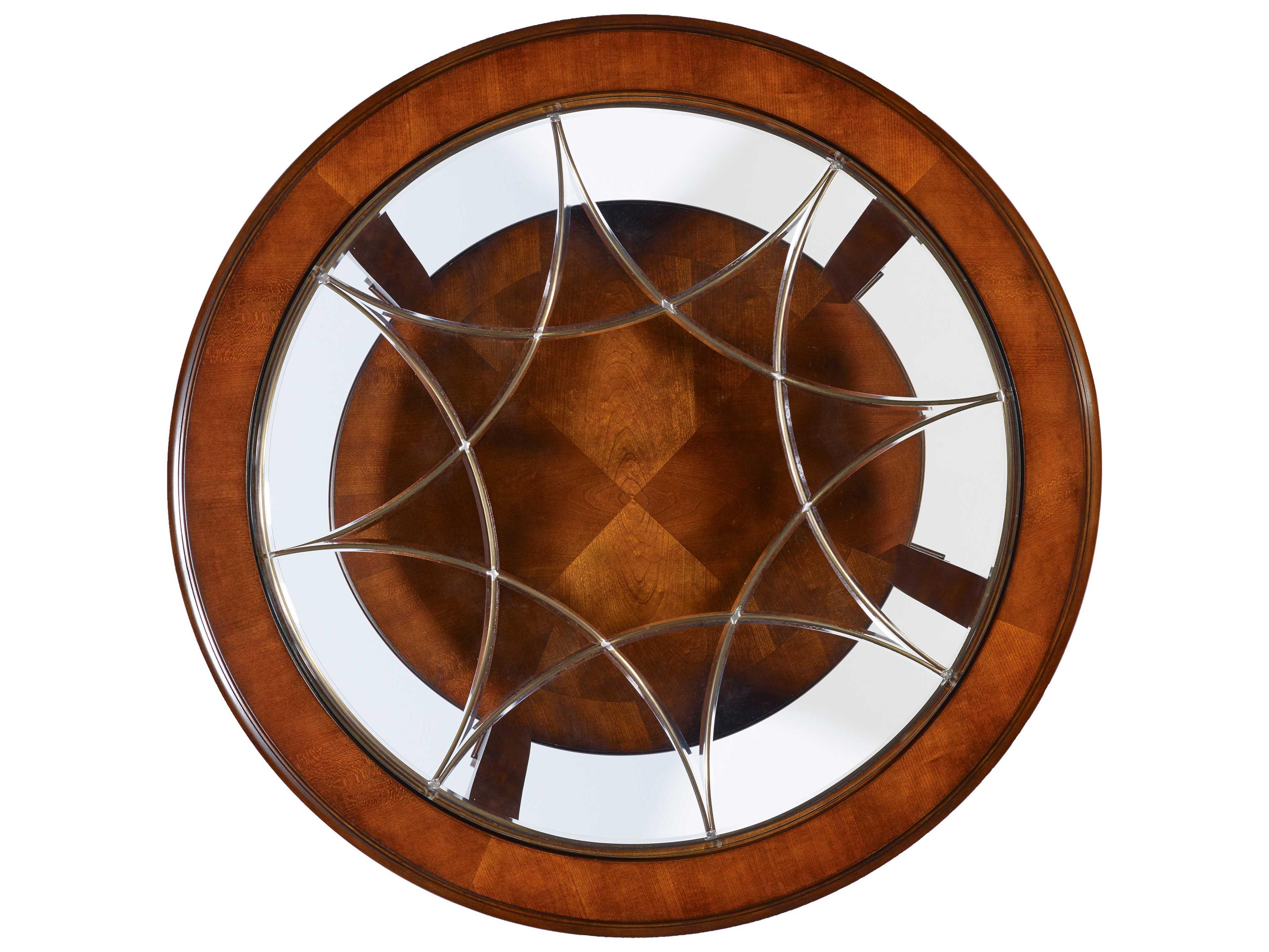 Hooker Furniture Brookhaven Round Glass Distressed Clear Cherry Wood Cocktail Table