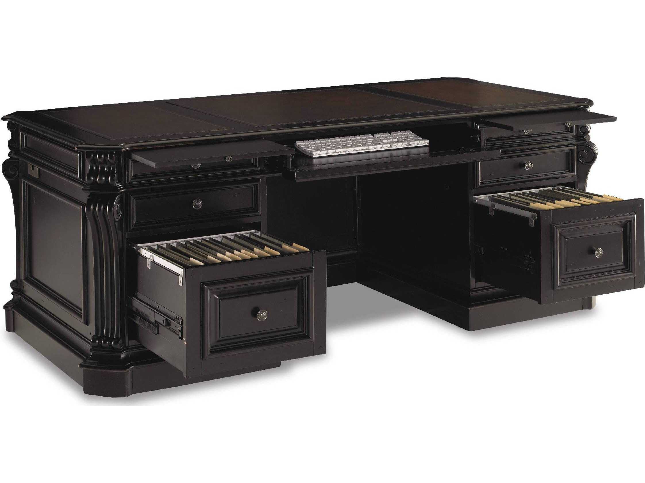 Luxecor Heritage Black Hardwood Executive Desk with Leather Panels
