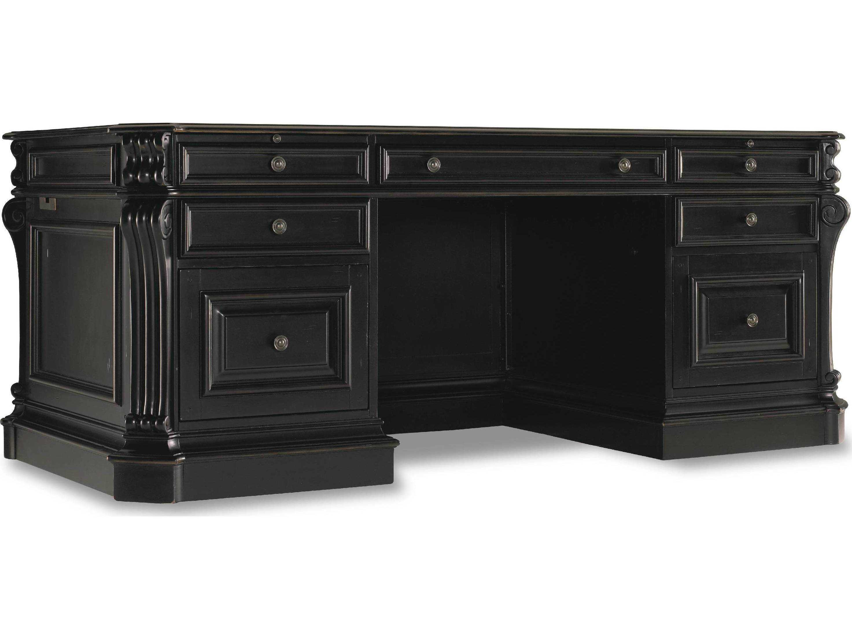 Luxecor Heritage Black Hardwood Executive Desk with Leather Panels