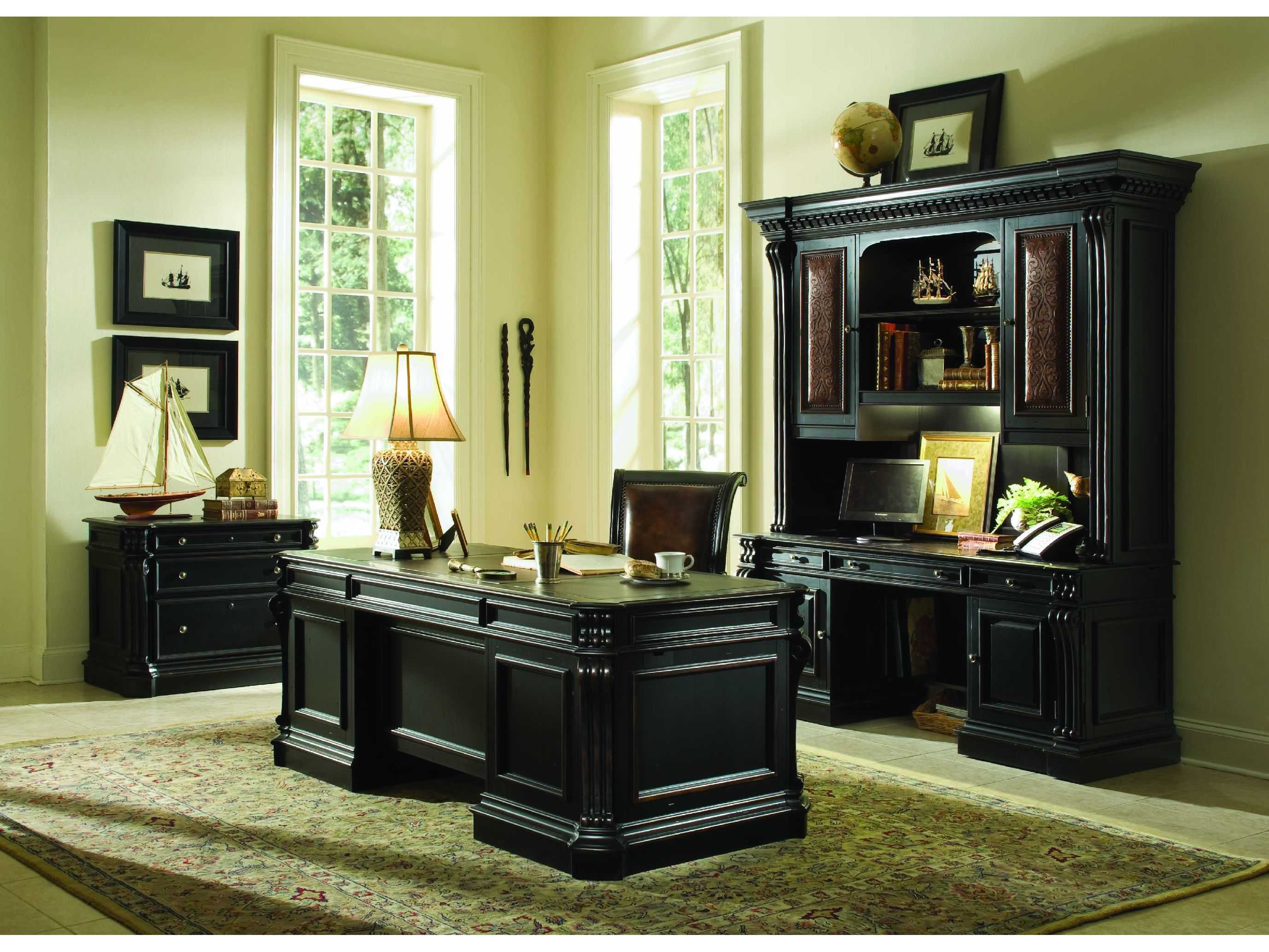 Luxecor Heritage Black Hardwood Credenza Desk