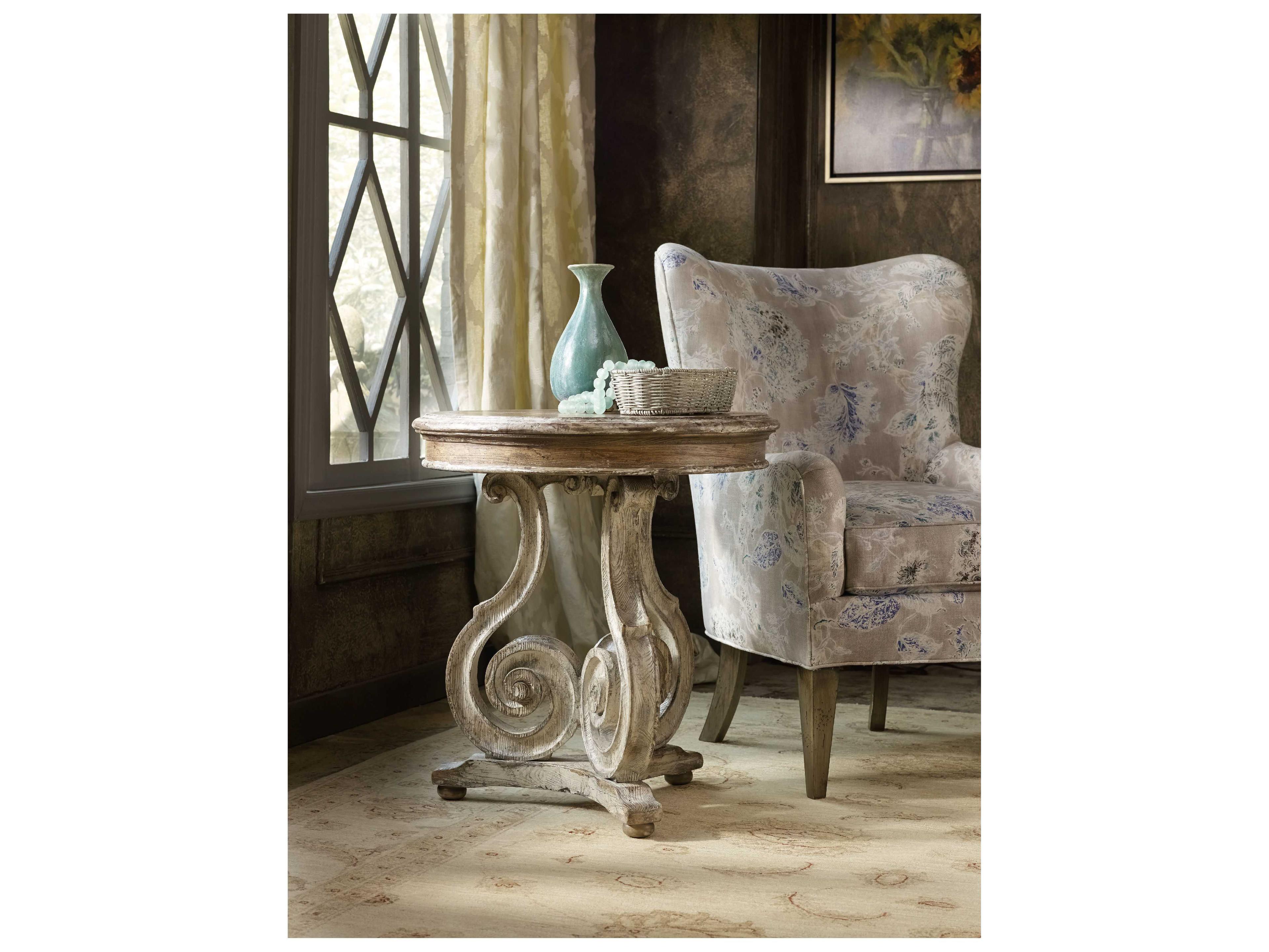 Hooker Furniture Chatelet Scroll Round Light Wood End Table